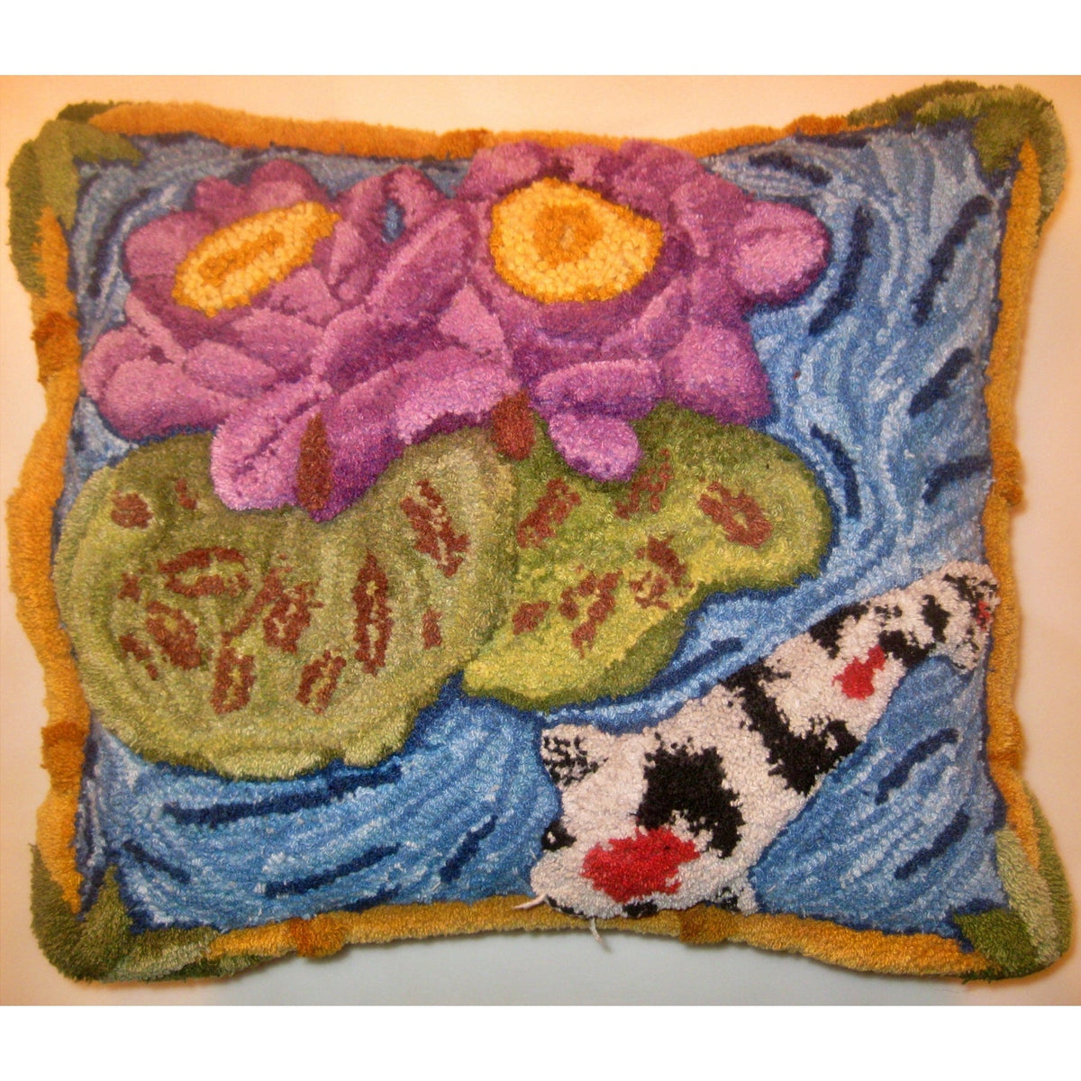 Lilies and Koi, rug hooked by John Leonard