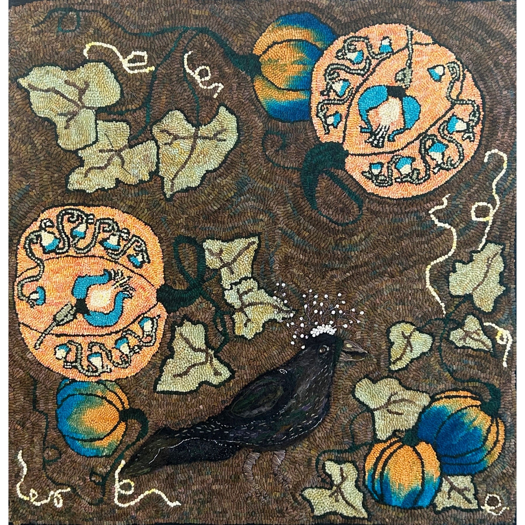 Pumpkin Harvest, rug hooked by Silvia Burk