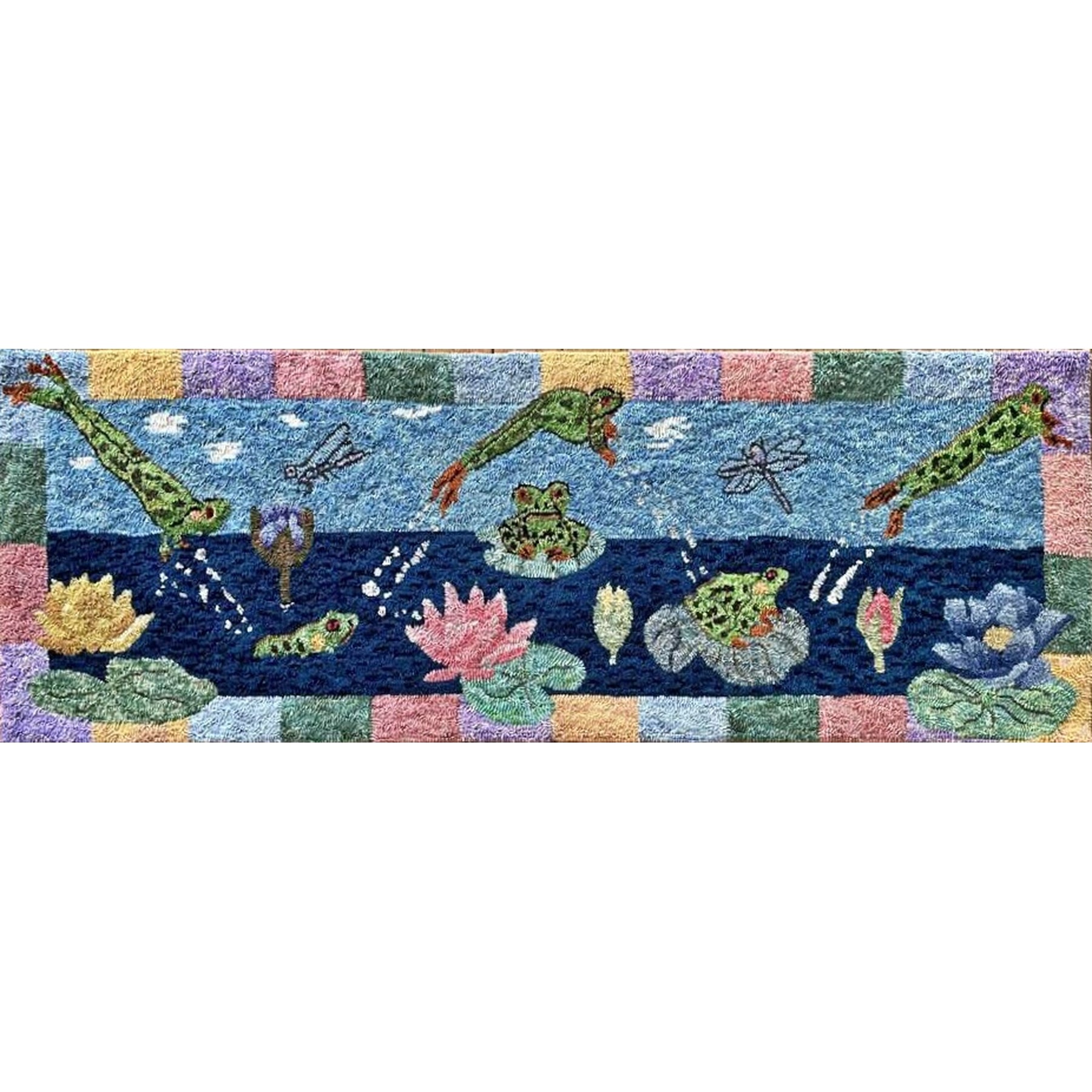 Leaping Frog Runner, rug hooked by Jenna Sleeper