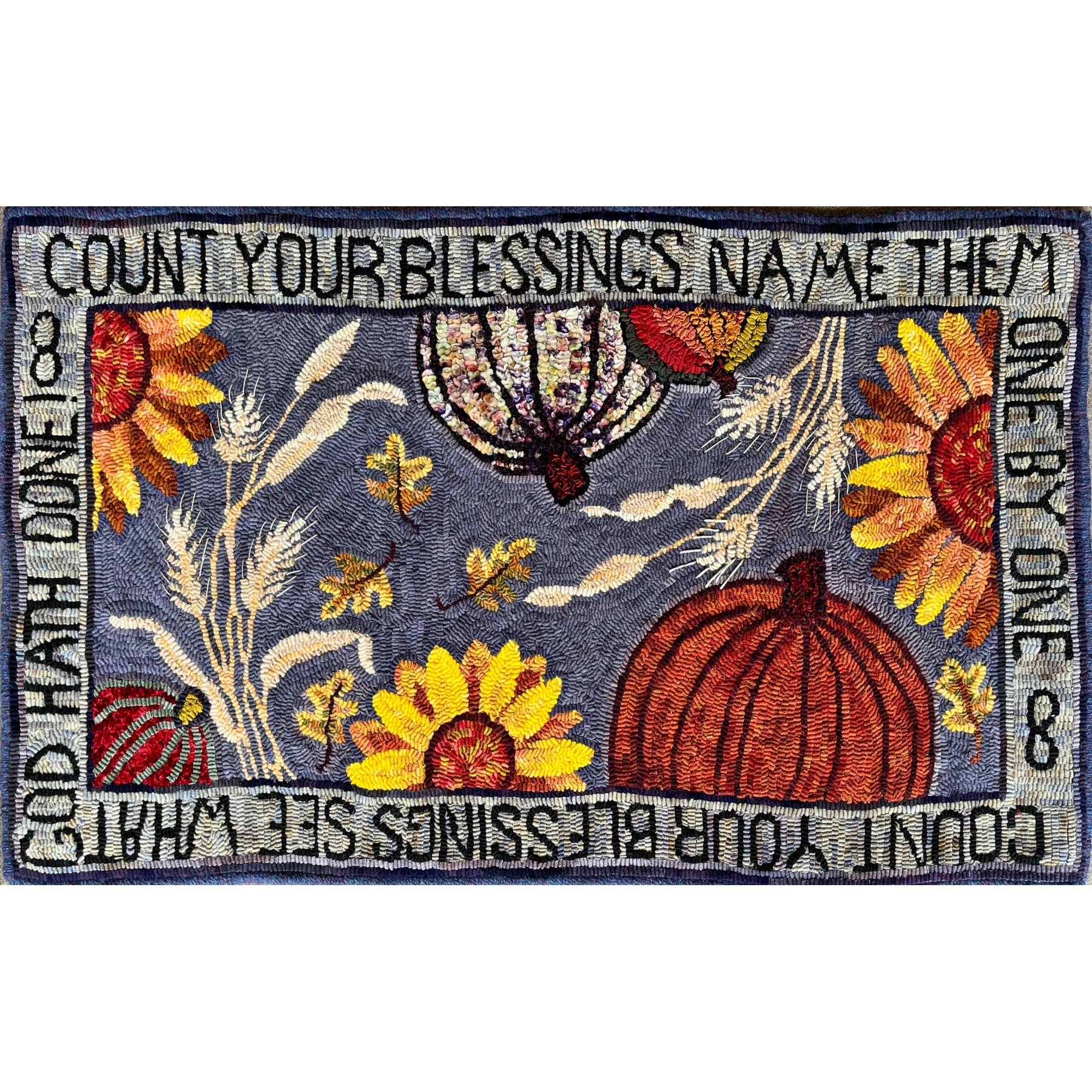 Thanksgiving, rug hooked by Candy Allen