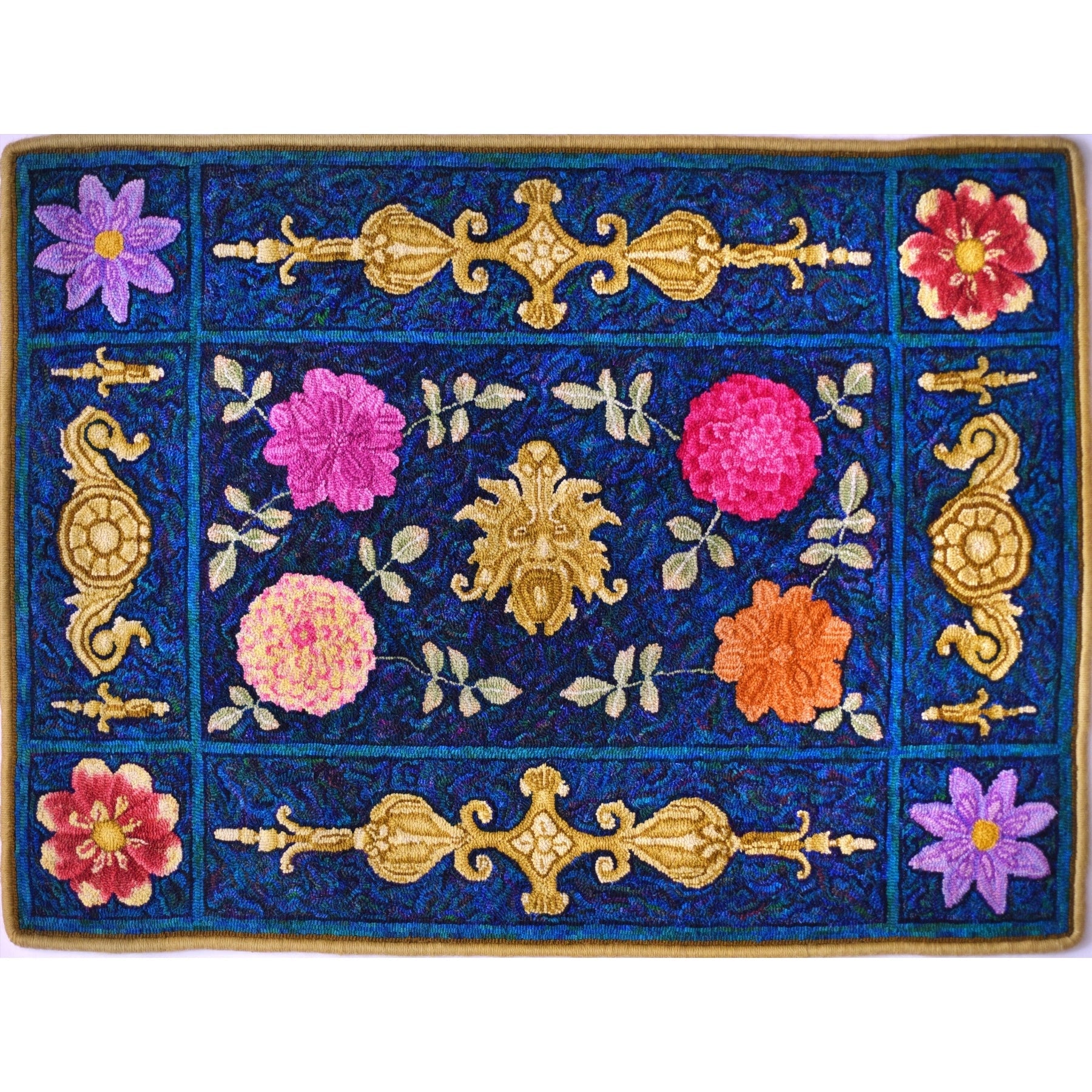 Halifax Dahlias, rug hooked by John Leonard