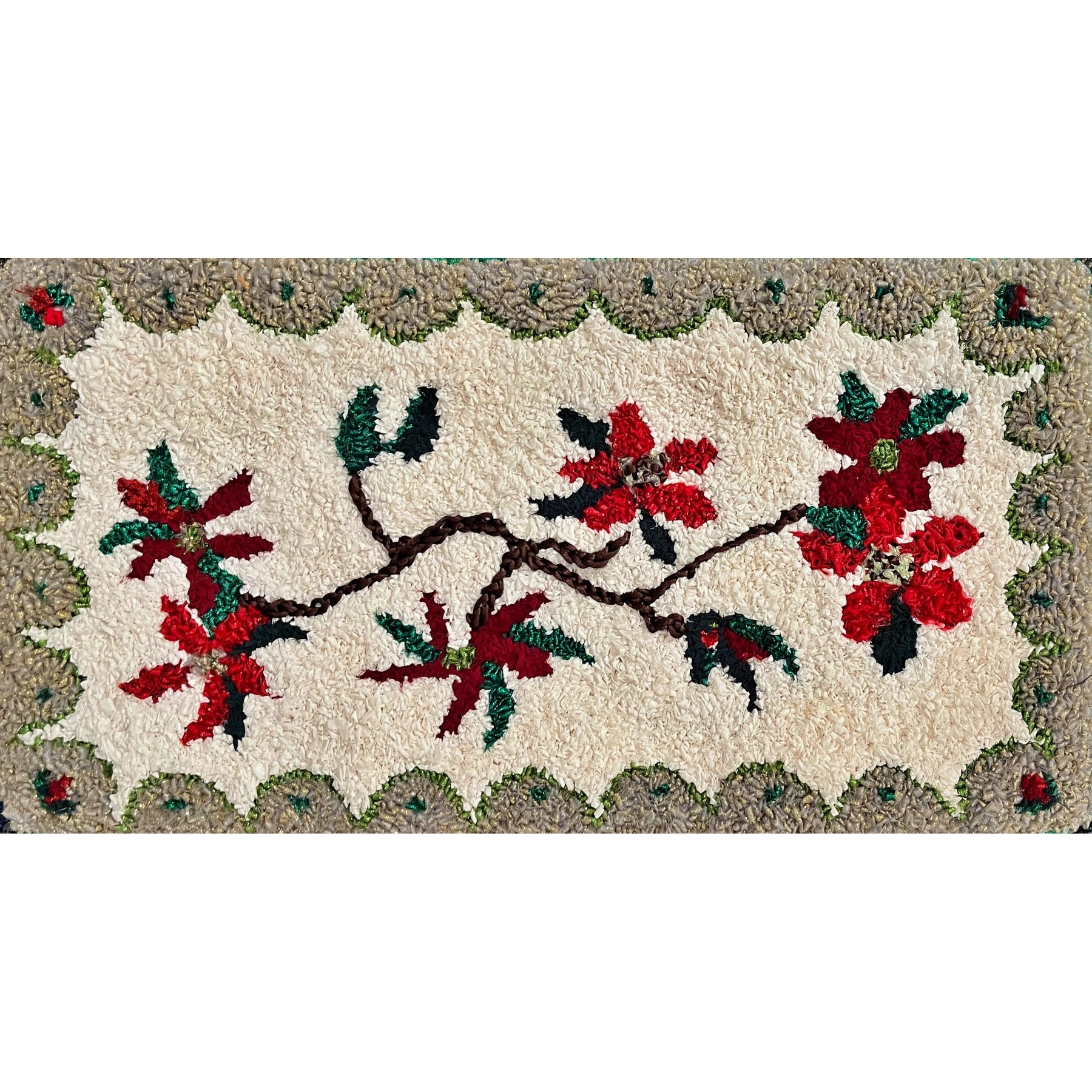 Primitive Floral Rug Runner - Center, rug hooked by Melissa Pattacini