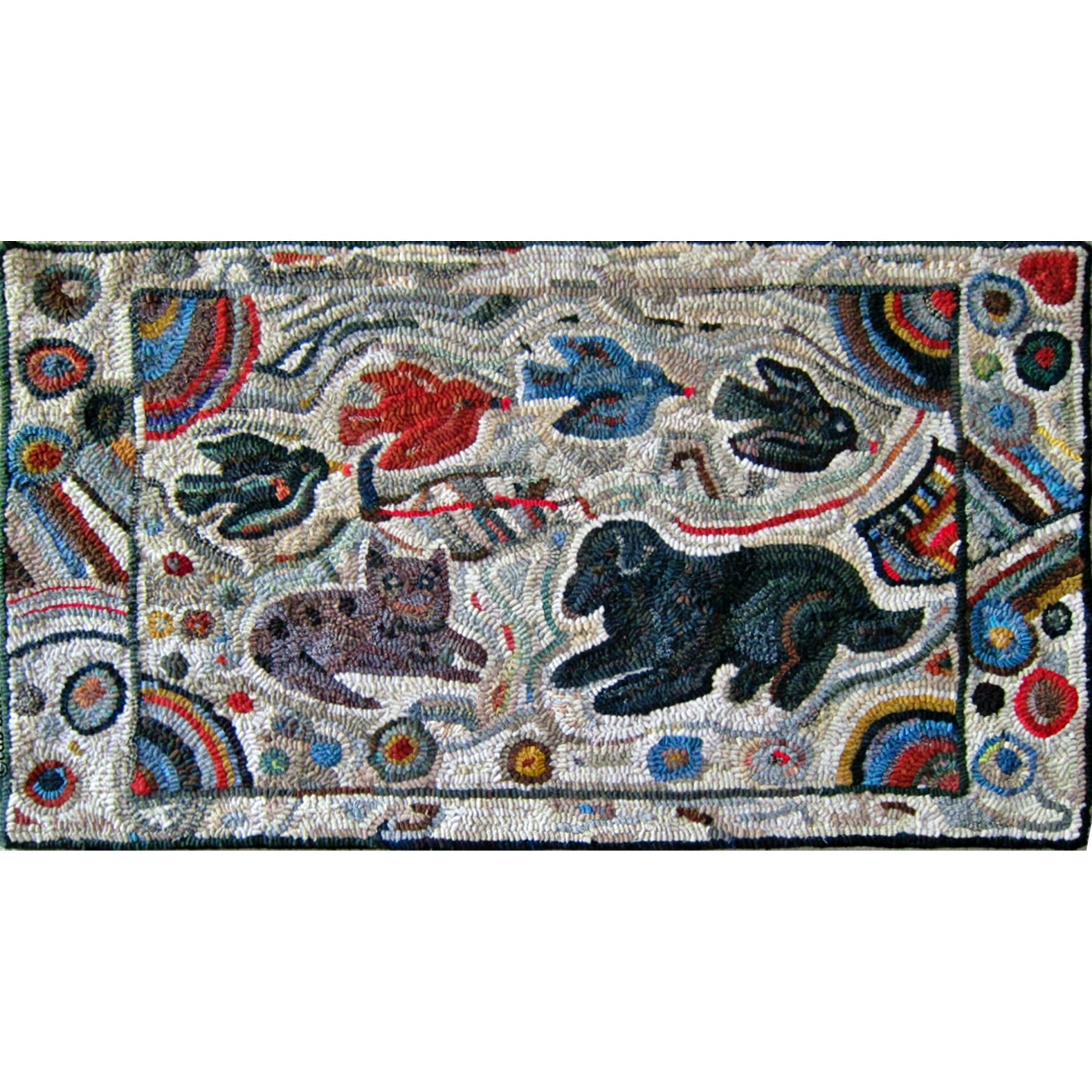 Birdie Quartet, rug hooked by Cheryl Bollenbach