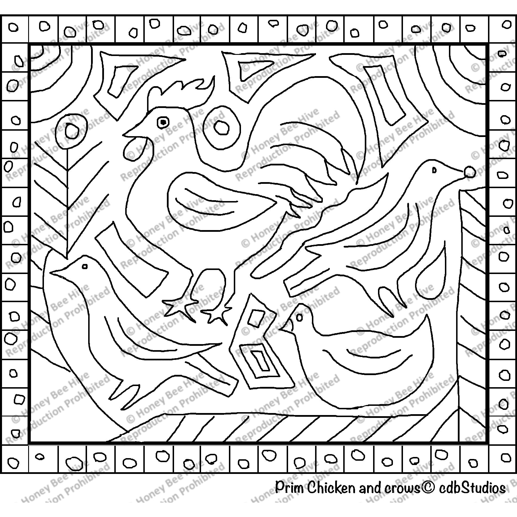 Prim chicken, rug hooking pattern