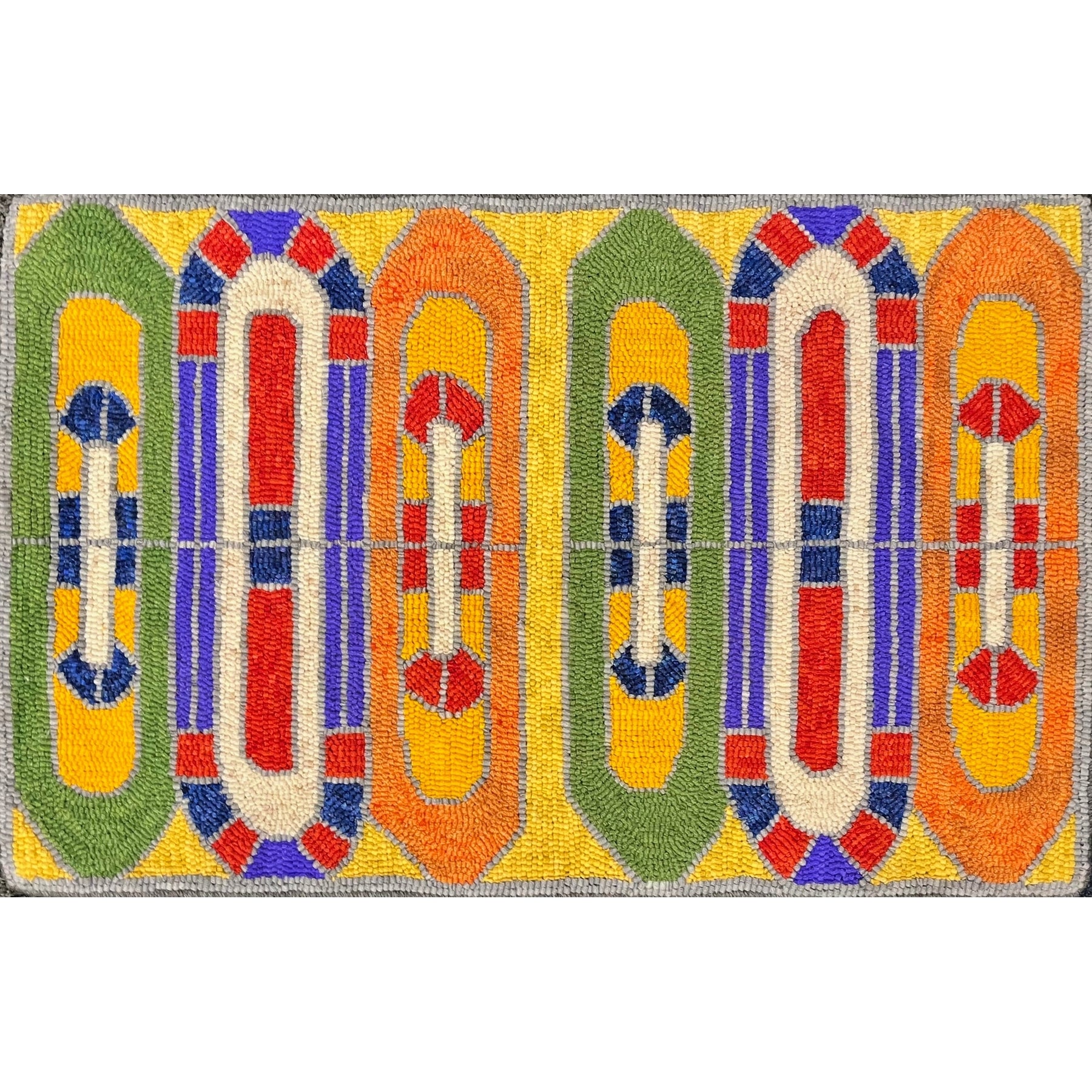 French Stained Glass Arches, rug hooked by Kathryn Kovaric