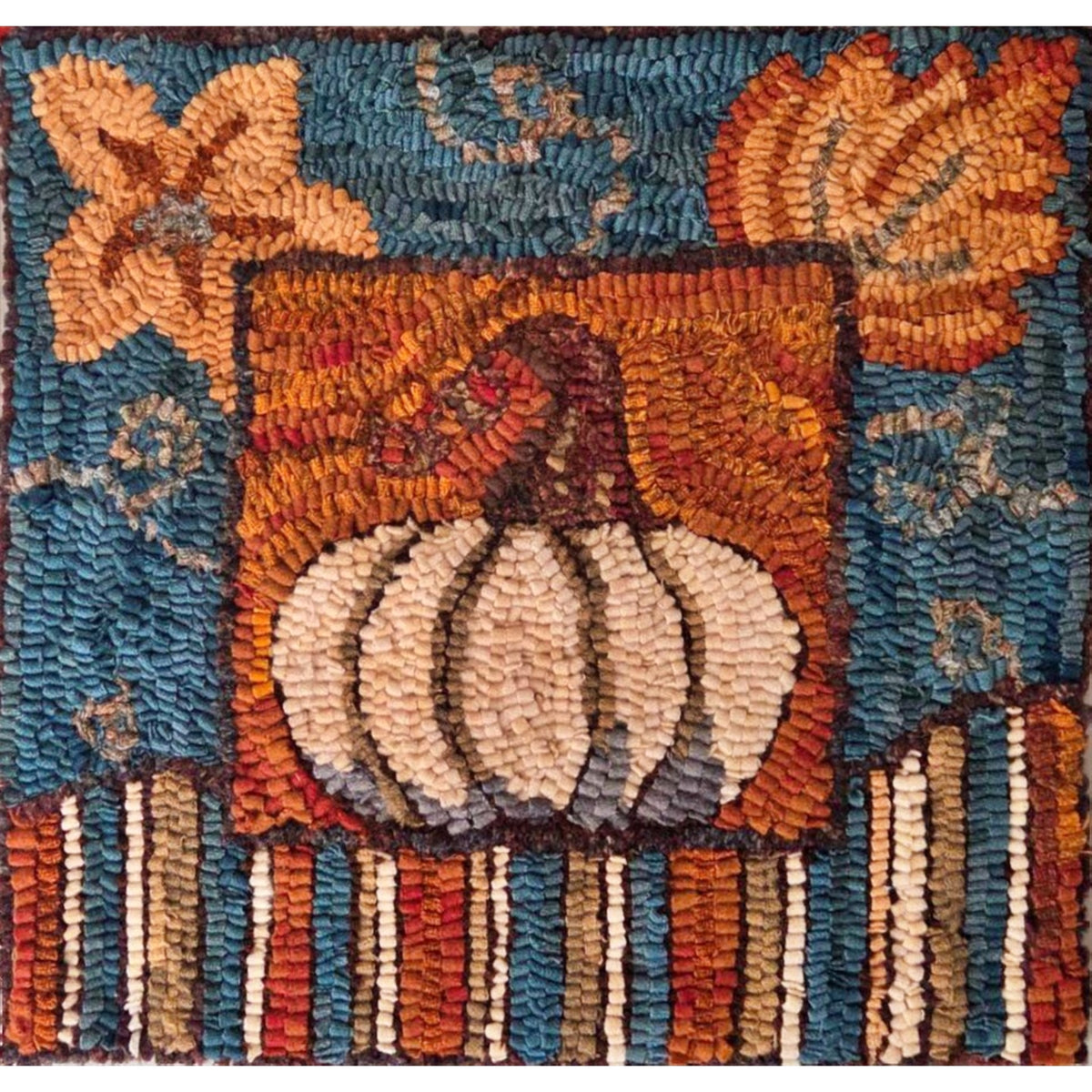 Pumpkin Patch, rug hooked by Kathie Yancey