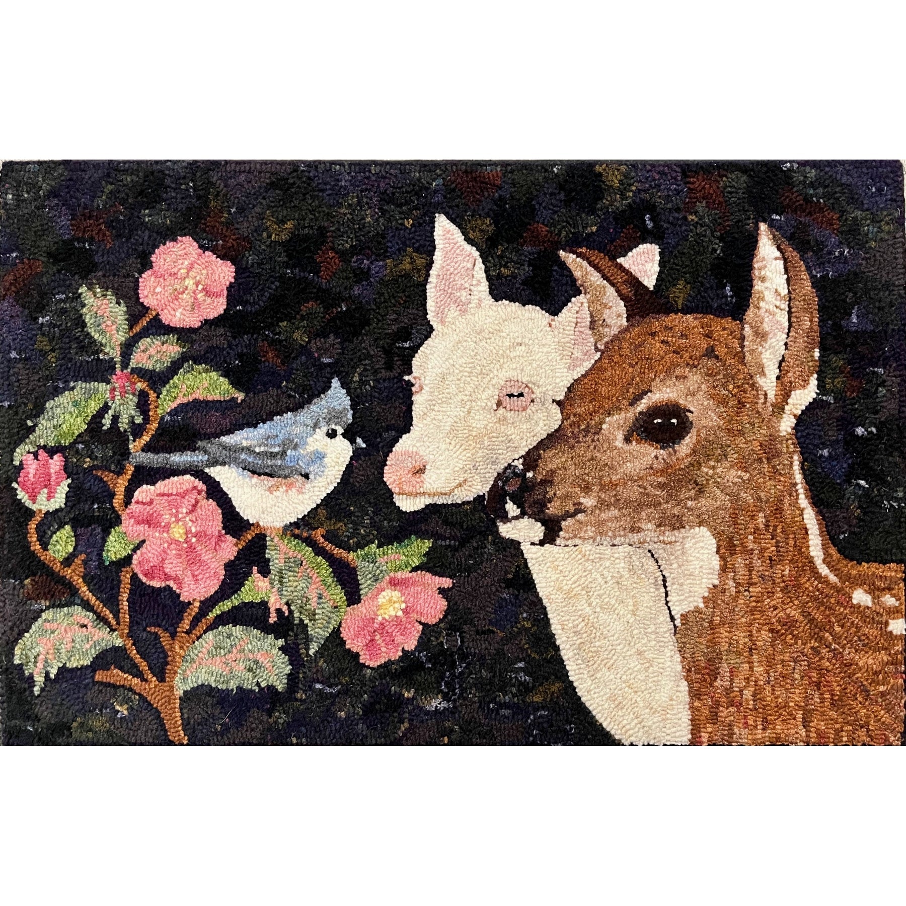 Twin Fawns, rug hooked by Linda Gillen