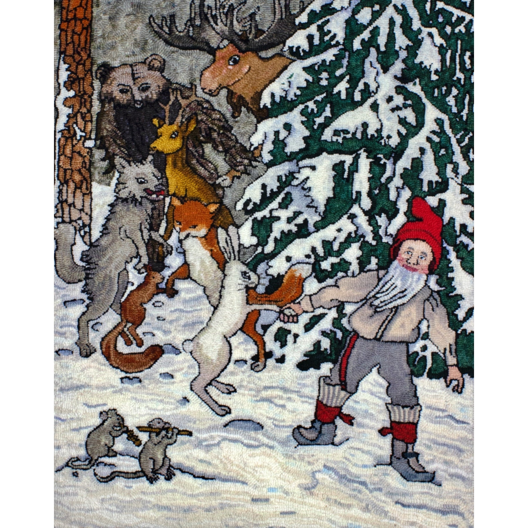 Gnome Leading Animals, ill. Elsa Beskow, 1874, rug hooked by Lisa Chaloner
