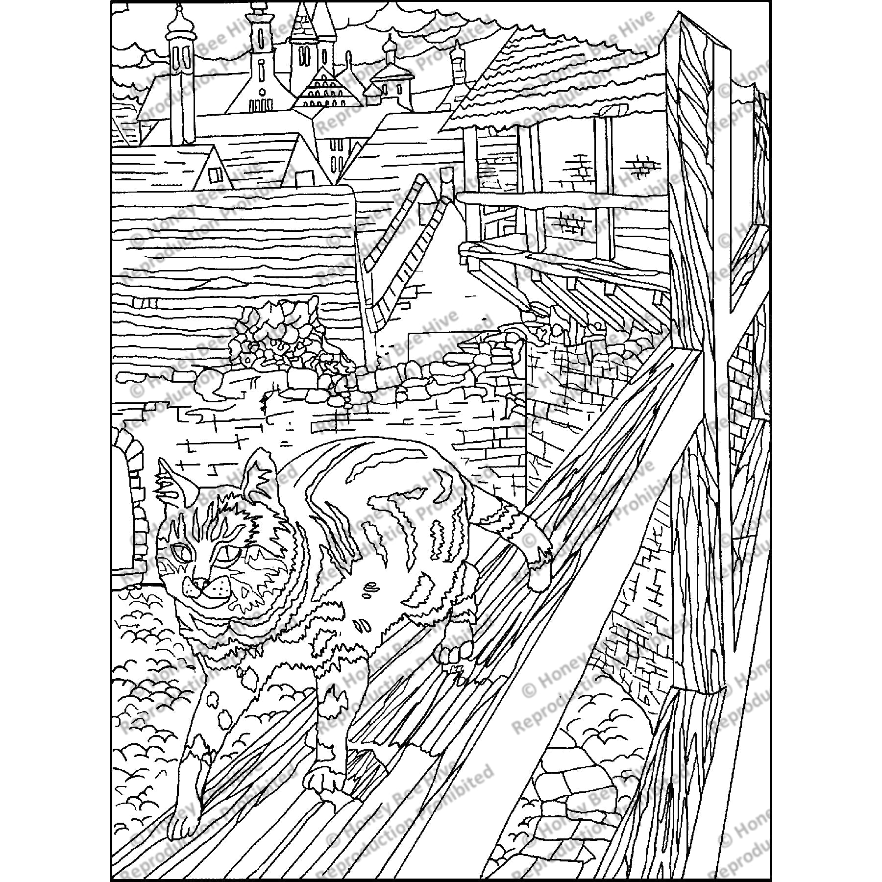 The Cat and the Mouse in Partnership, ill. Arthur Rackham, 1909, rug hooking pattern