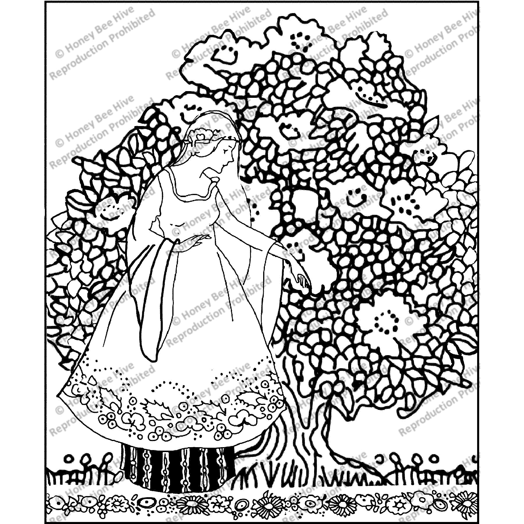 The Prince Kisses Beauty, ill. Margaret Evans Price, 1921, rug hooking pattern