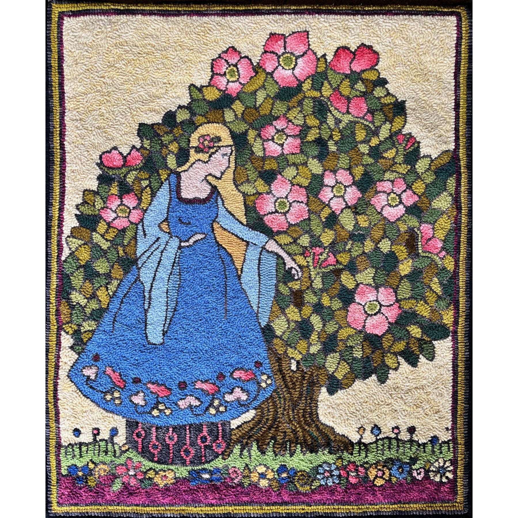The Prince Kisses Beauty, ill. Margaret Evans Price, 1921, rug hooked by Brigita Phy