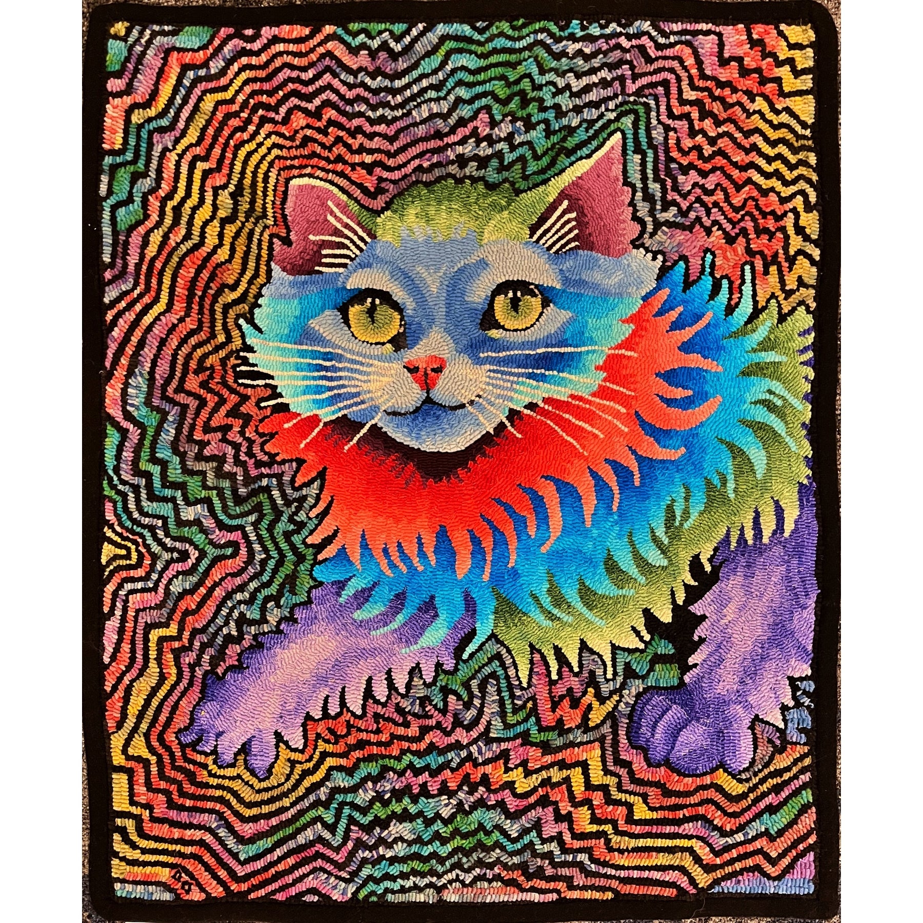 Electric Cat - Full by Louis Wain, rug hooked by Susan Jankowski
