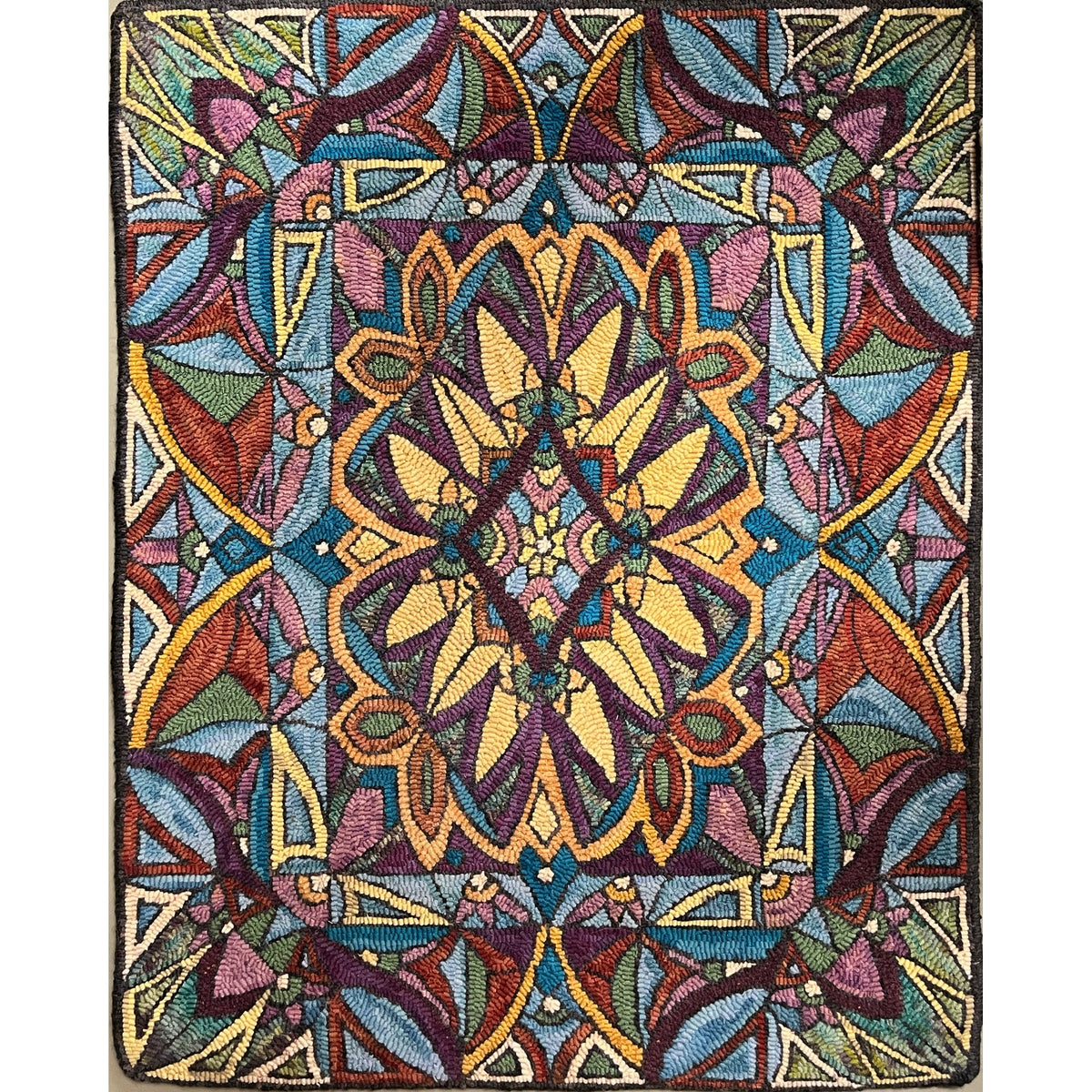 Crocus, rug hooked by Connie Bradley