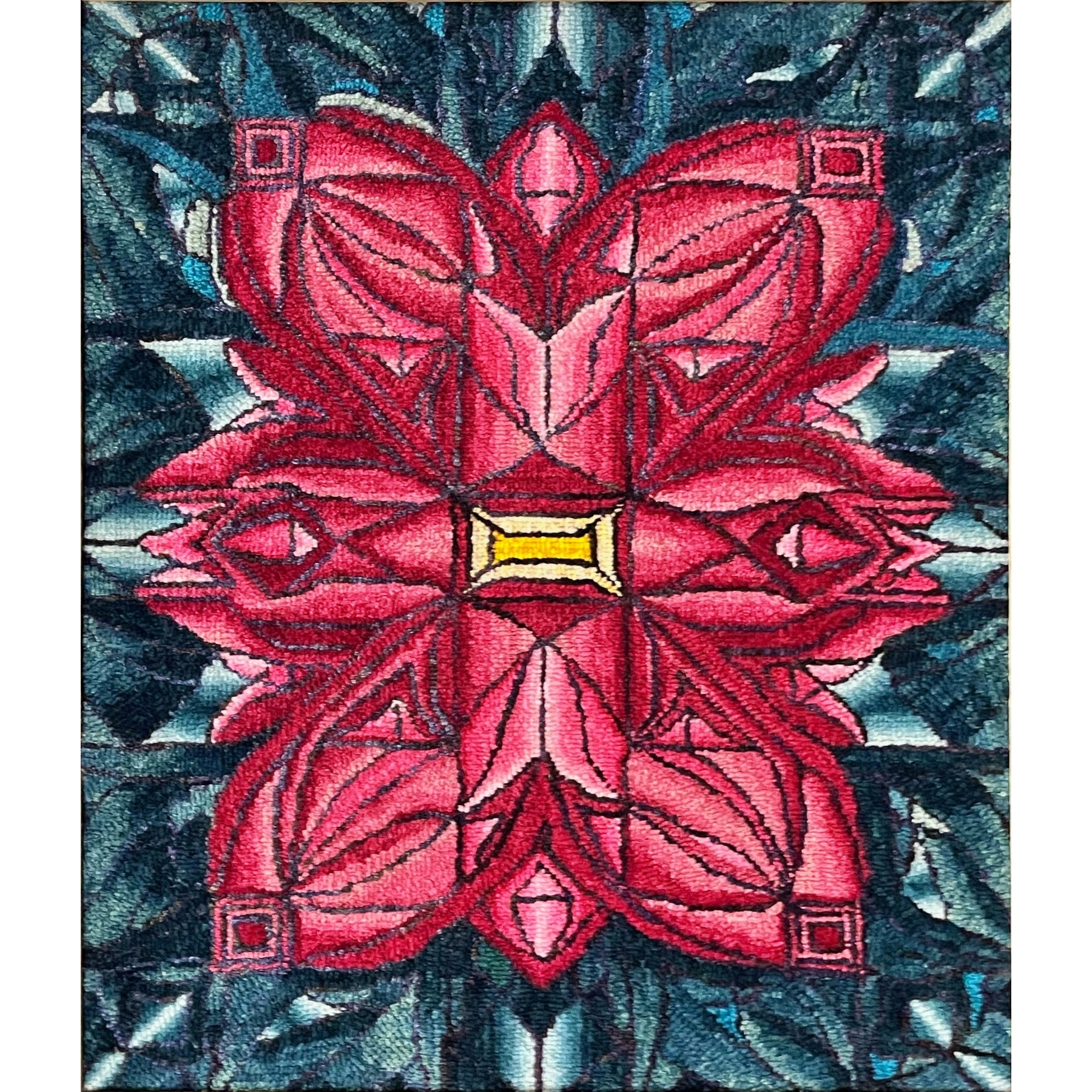 Peony, rug hooked by Lori Rokusek