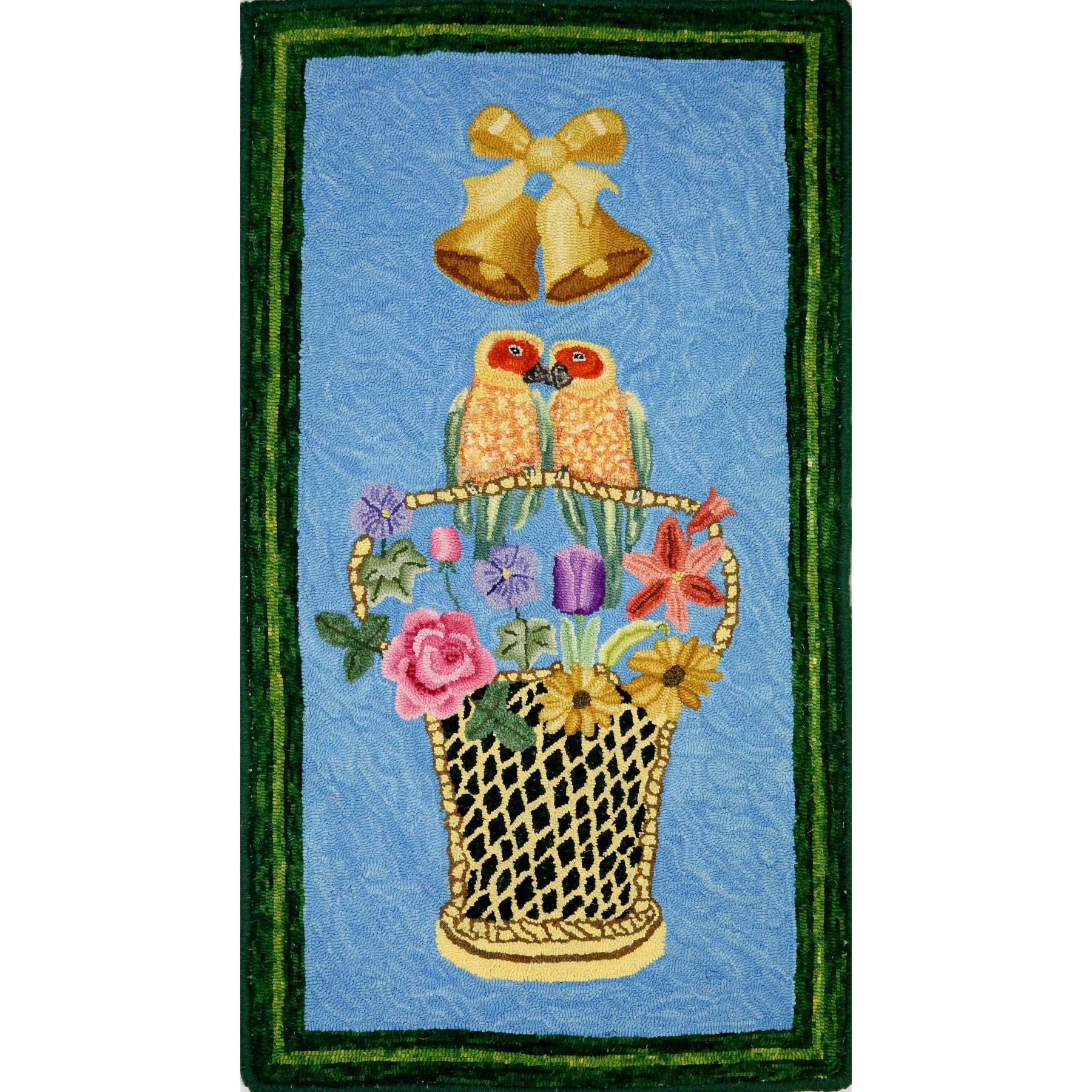 Lovebird Wedding, rug hooked by John Leonard