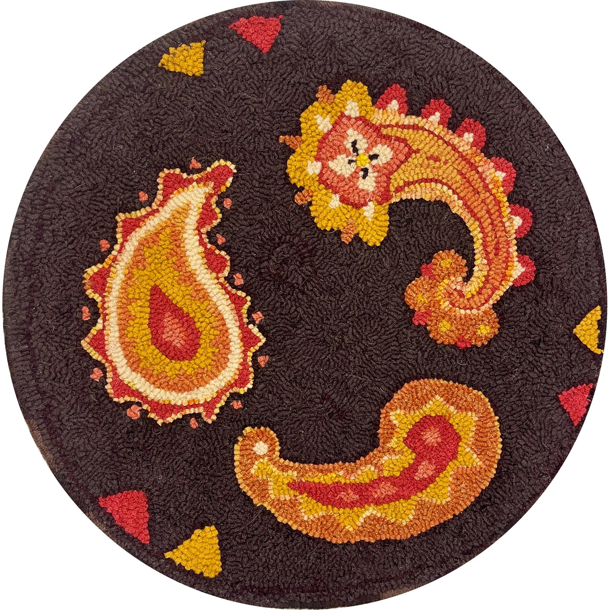 Paisley Circlet, rug hooked by Norita Blue