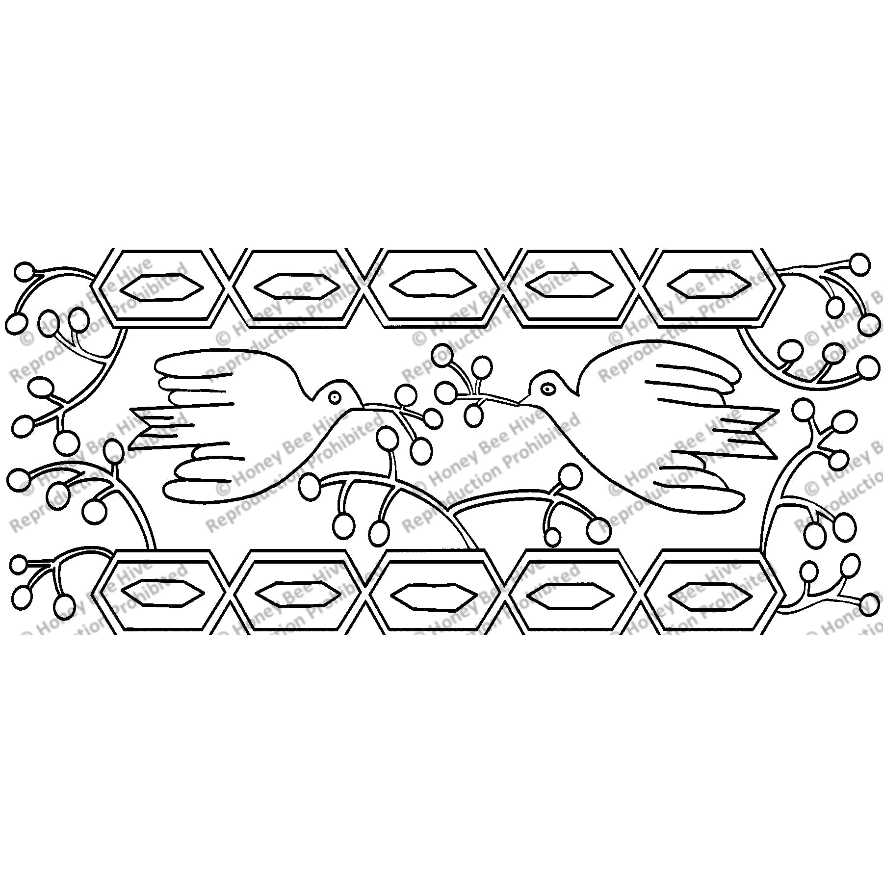 Doves + Berries, rug hooking pattern