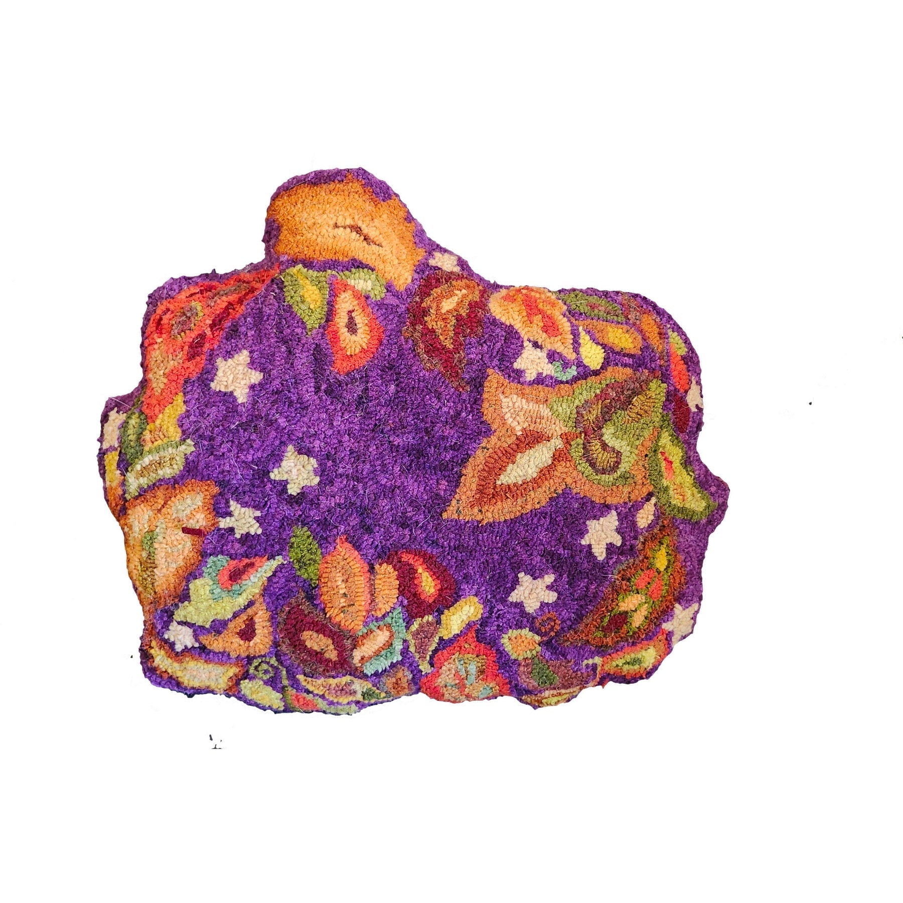 Paisley Pumpkin - Small, rug hooked by Mary Stockdale (adapted)