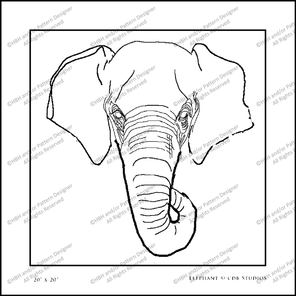 Elephant II, rug hooking pattern