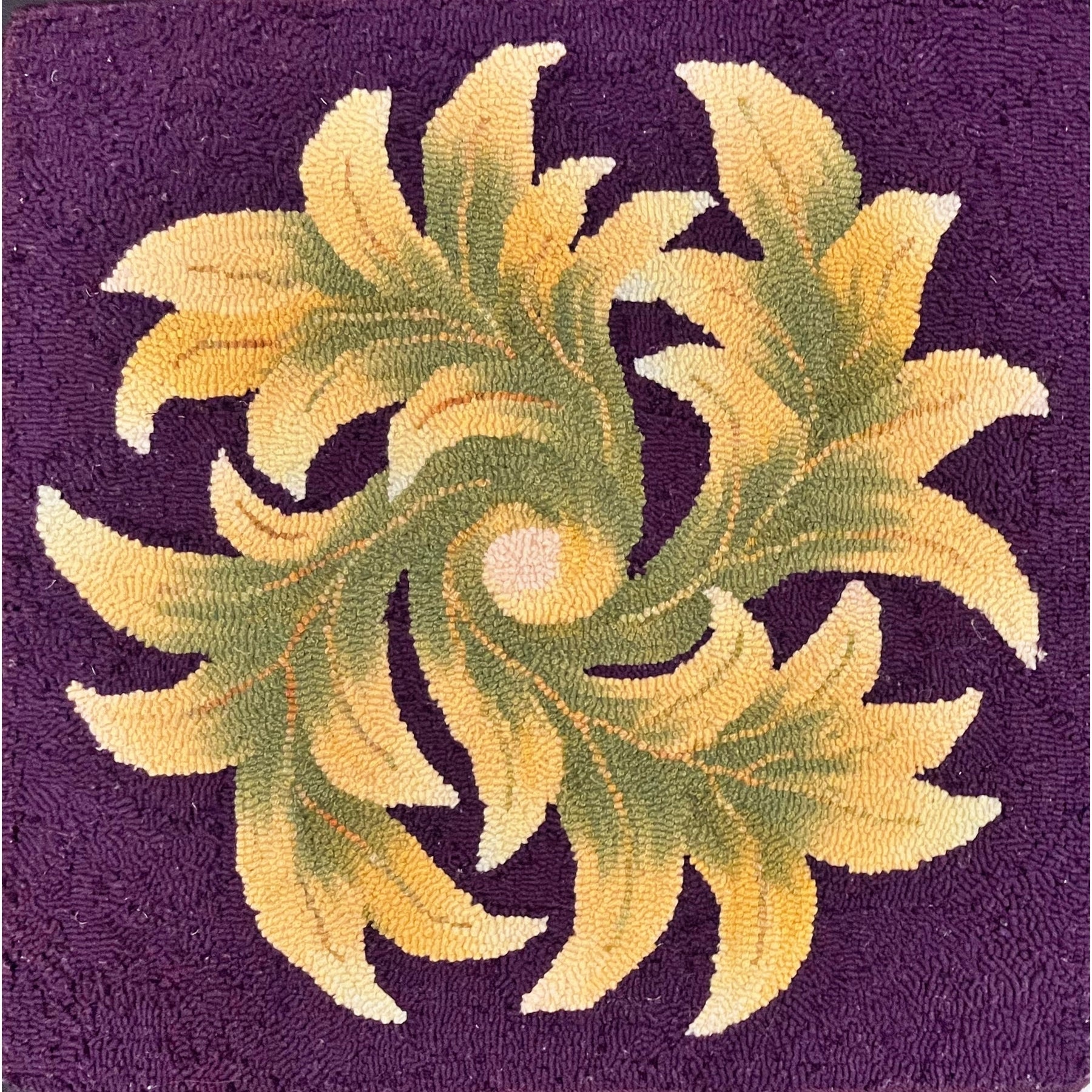 Pinwheel Scroll, rug hooked by Kathryn Kovaric