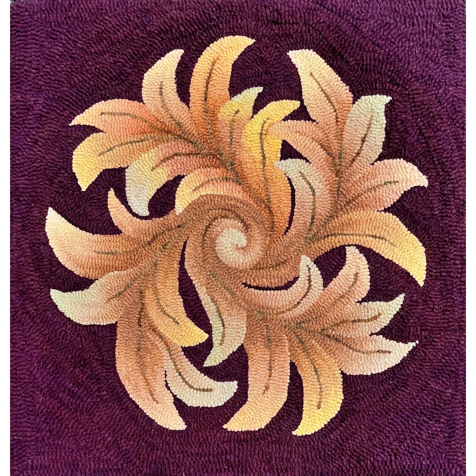 Pinwheel Scroll, rug hooked by Mary McGrath