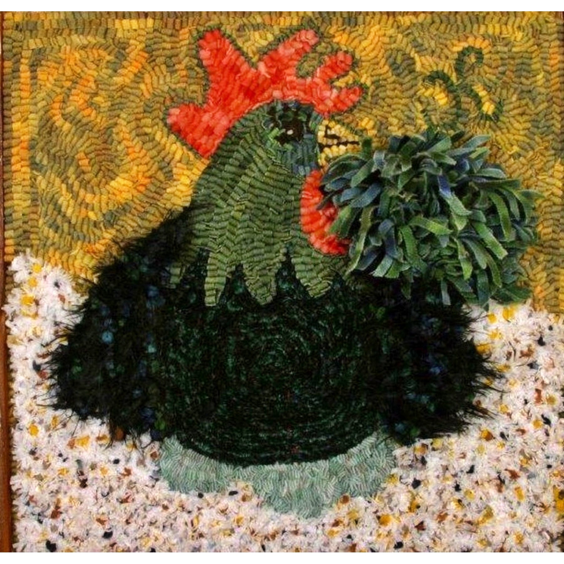 Just Sittin', rug hooked by Karen Guffey