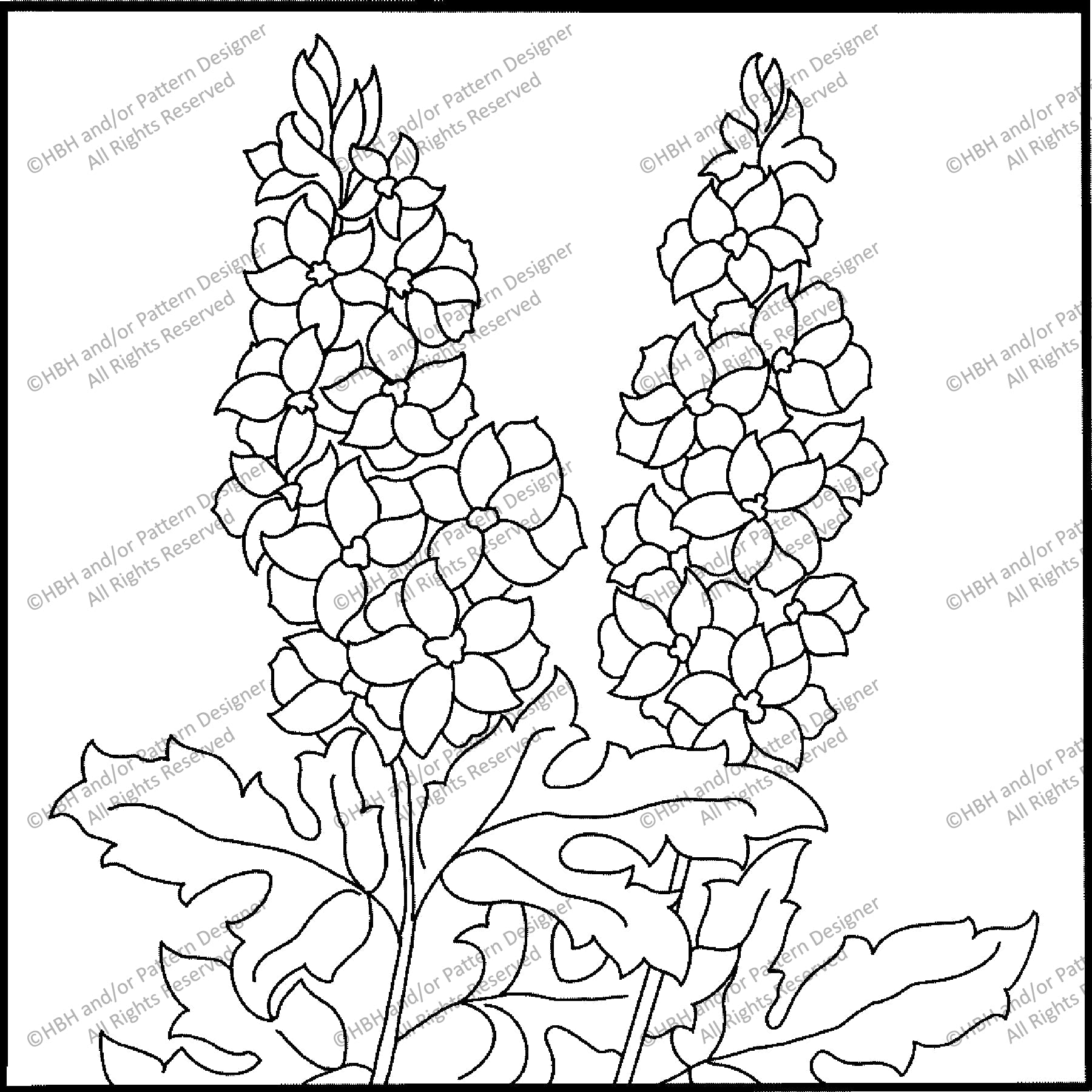 Delphinium, rug hooking pattern