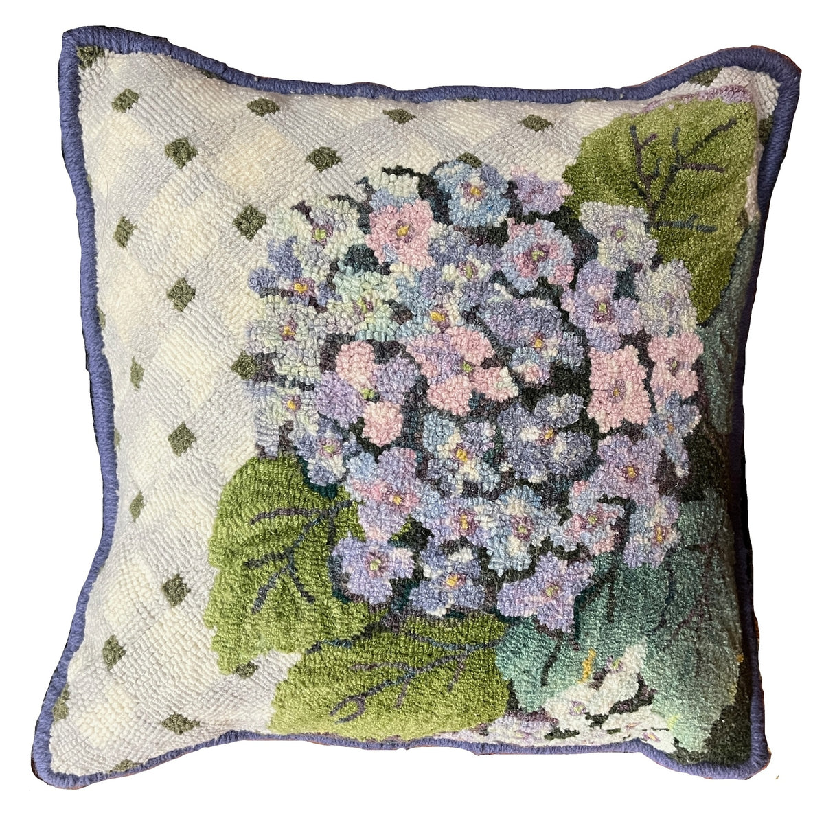 Hydrangea, rug hooked by Janice Frank