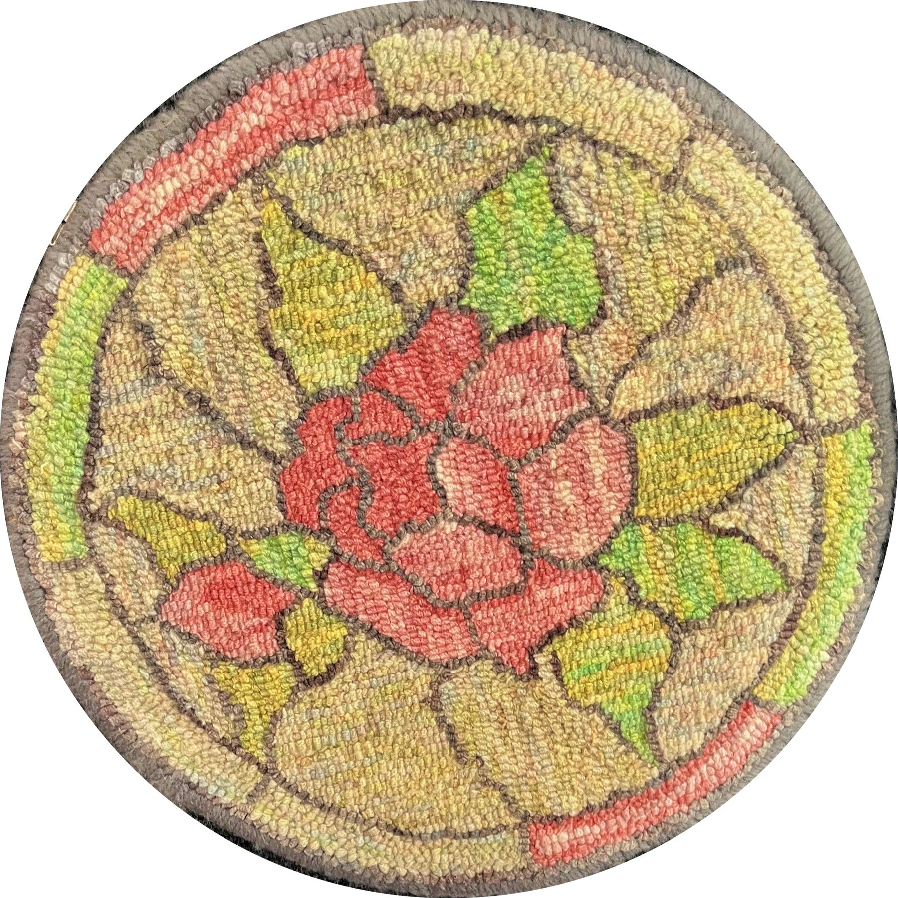 Glass Rose, rug hooked by Alma Coia