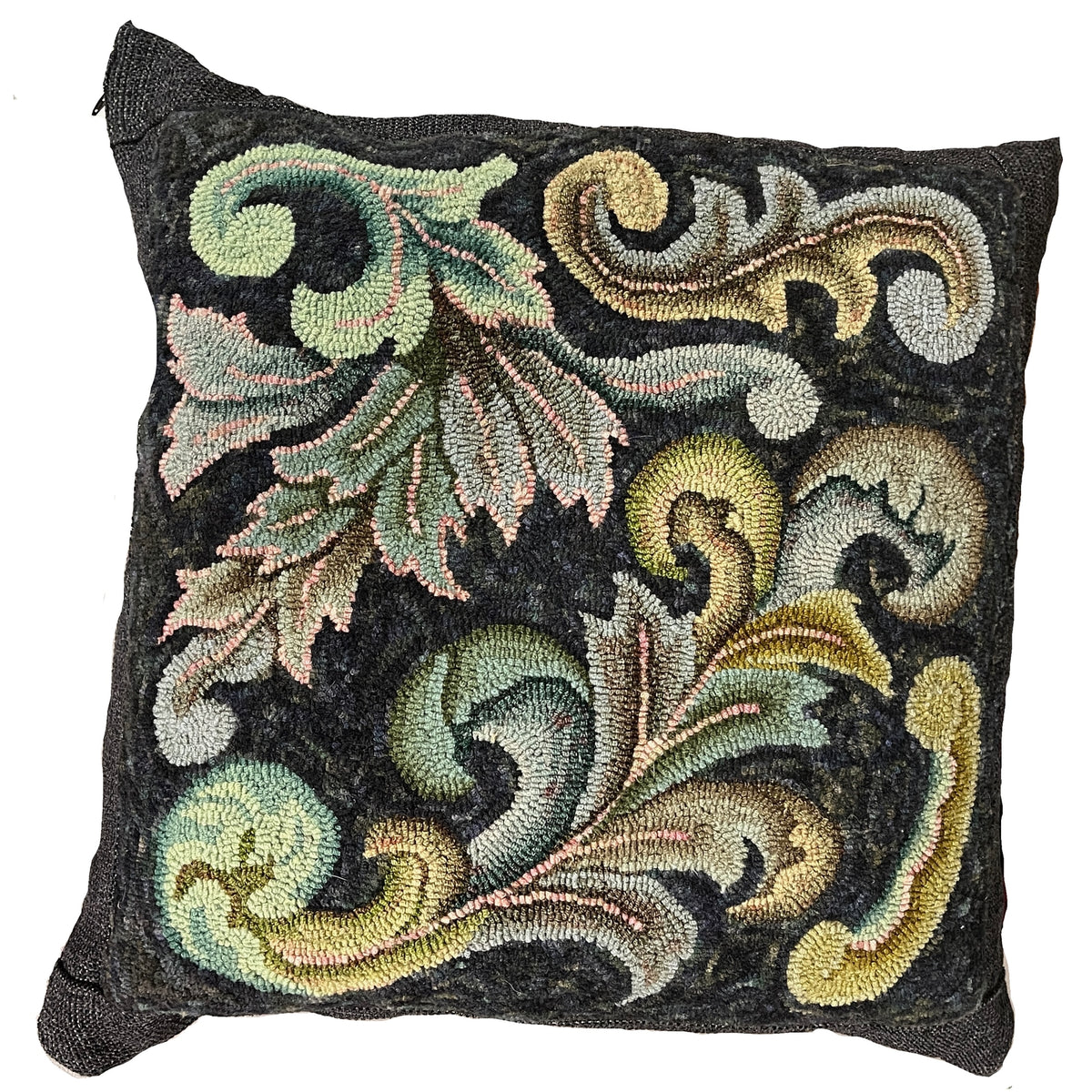 Scrolls, rug hooked by Susan Clarke
