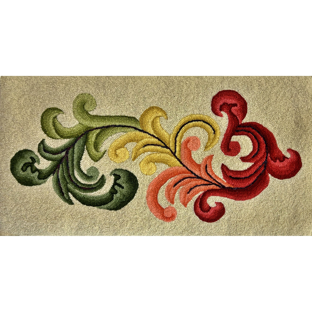 Victorian Scroll, rug hooked by Leslie Demarco