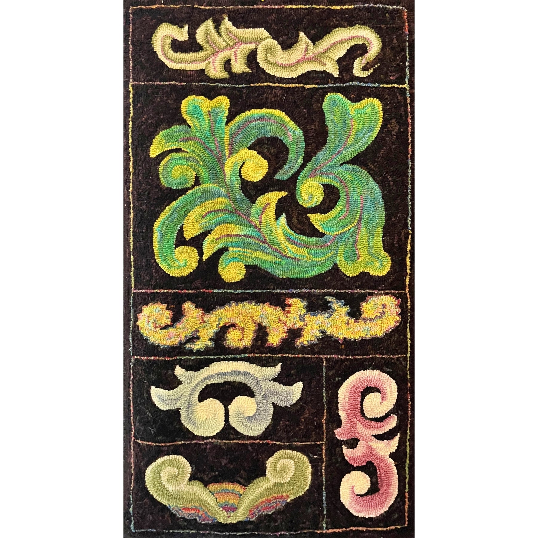 Scroll Sampler, rug hooked by Judy Eldridge-Root