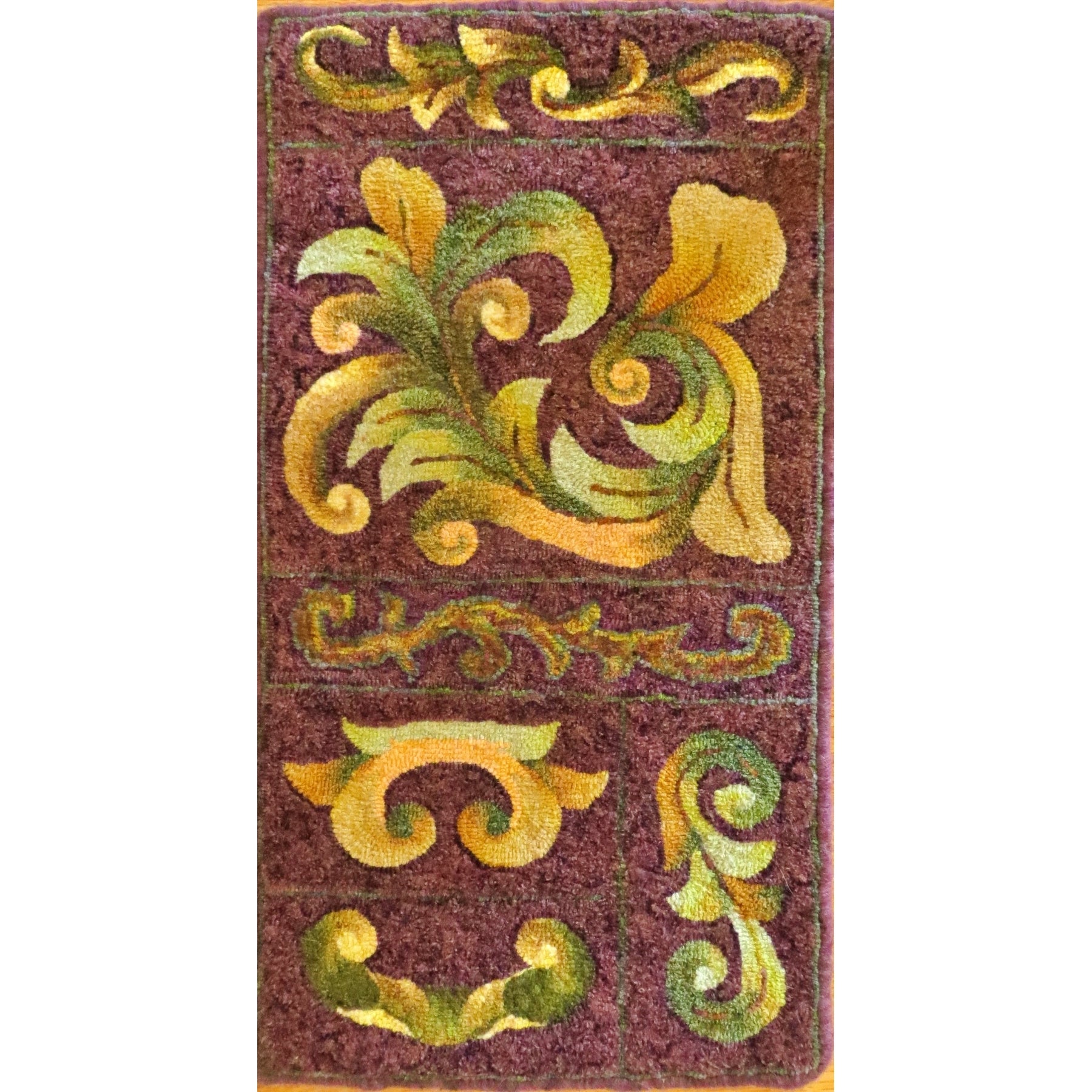 Scroll Sampler, rug hooked by Juliana Kapusta