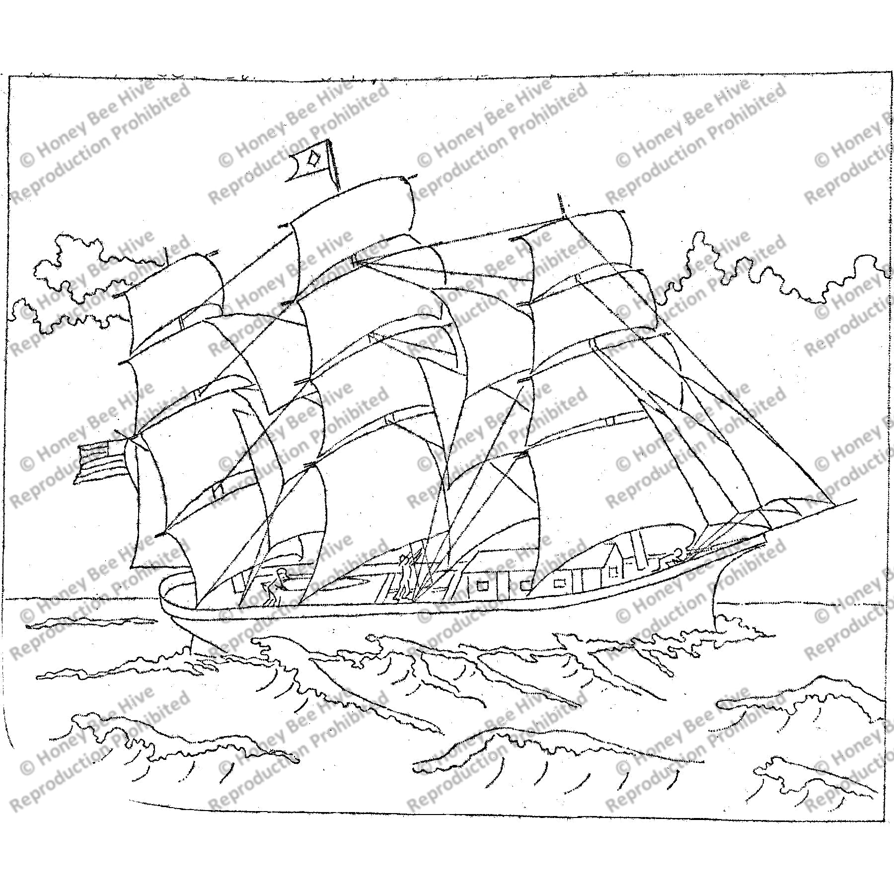 Three Brothers Clipper Ship, rug hooking pattern