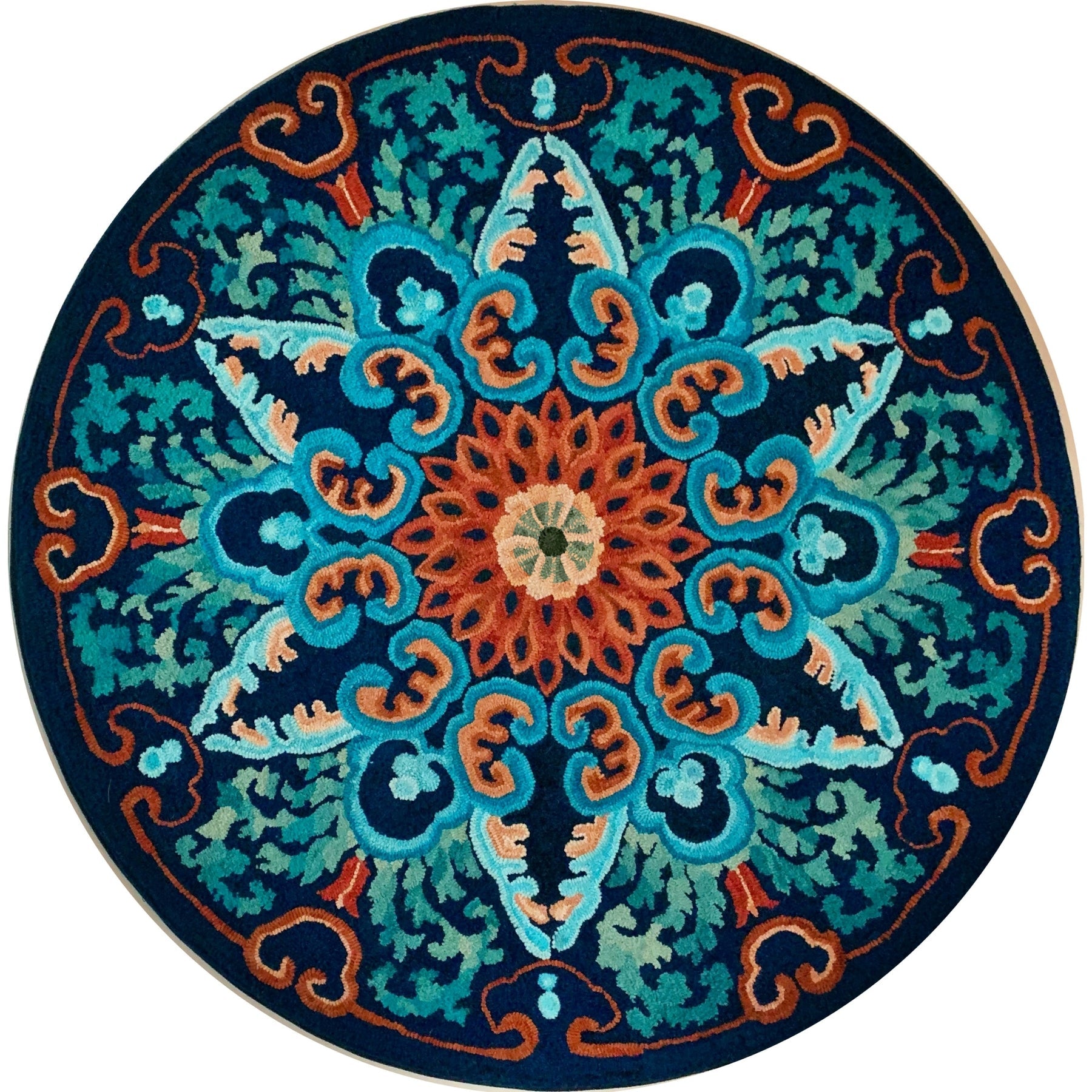 Chinese Rondel, rug hooked by Elaine Young