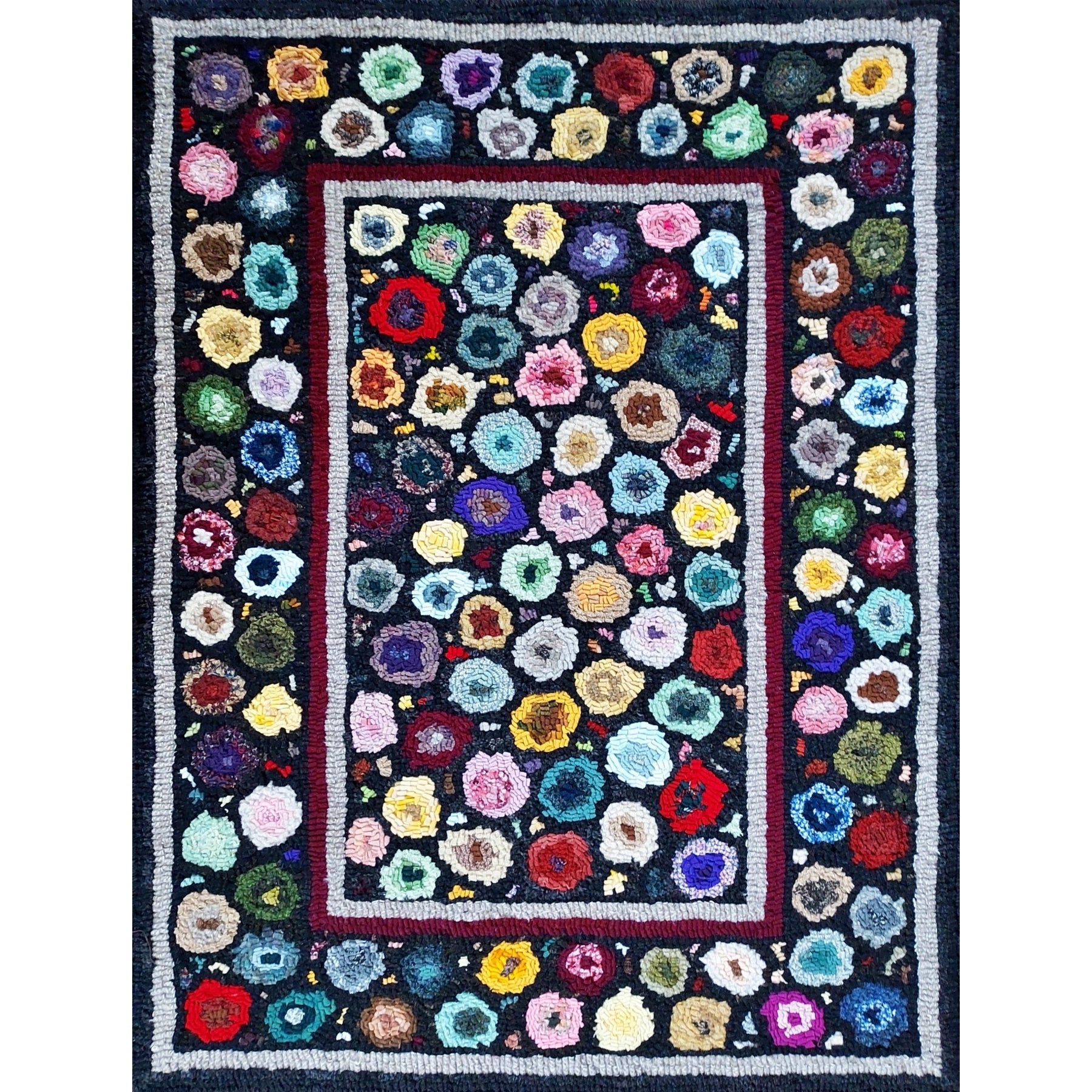 Mille Fleur, rug hooked by Jeanne Surdi