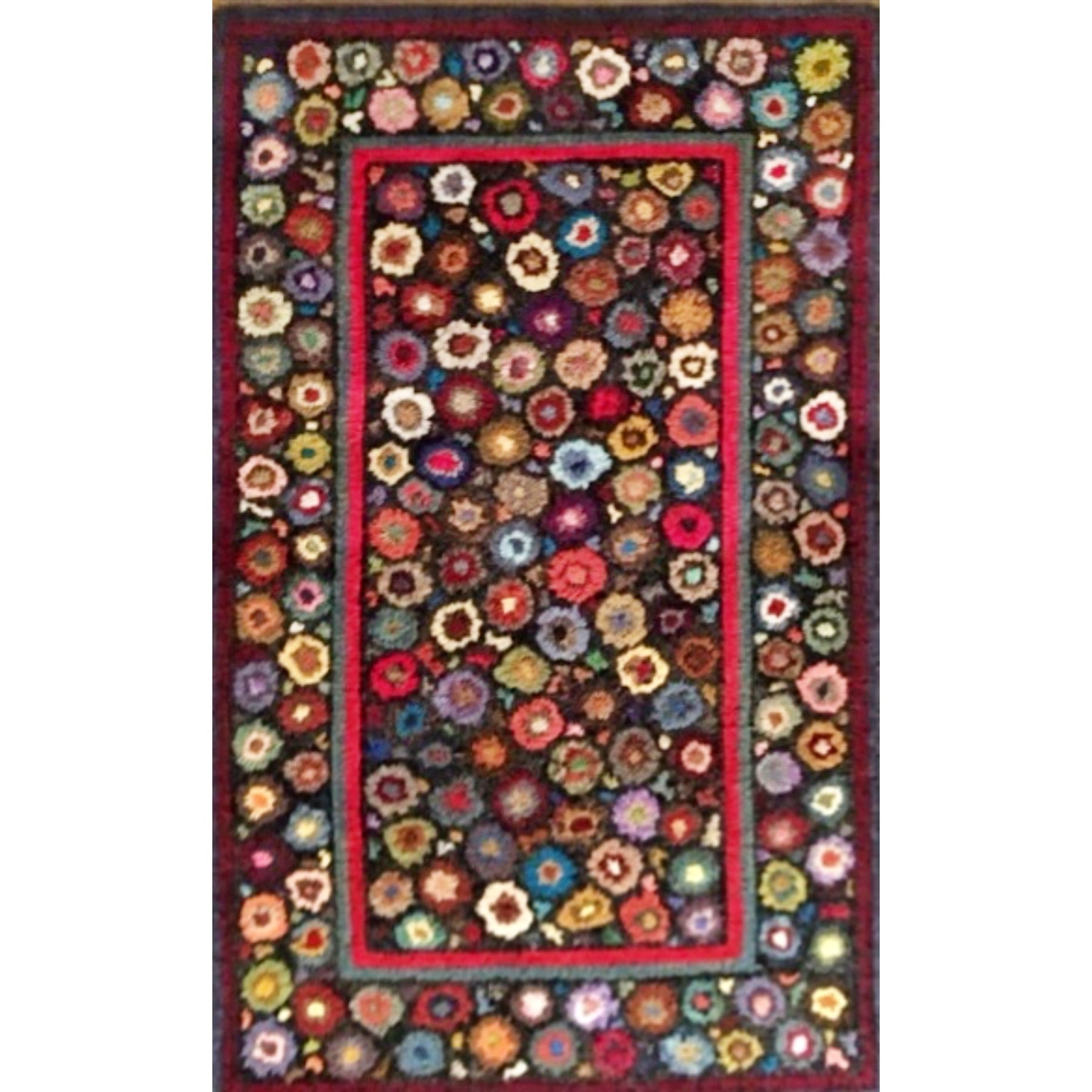 Mille Fleur, rug hooked by Karen Bellinger