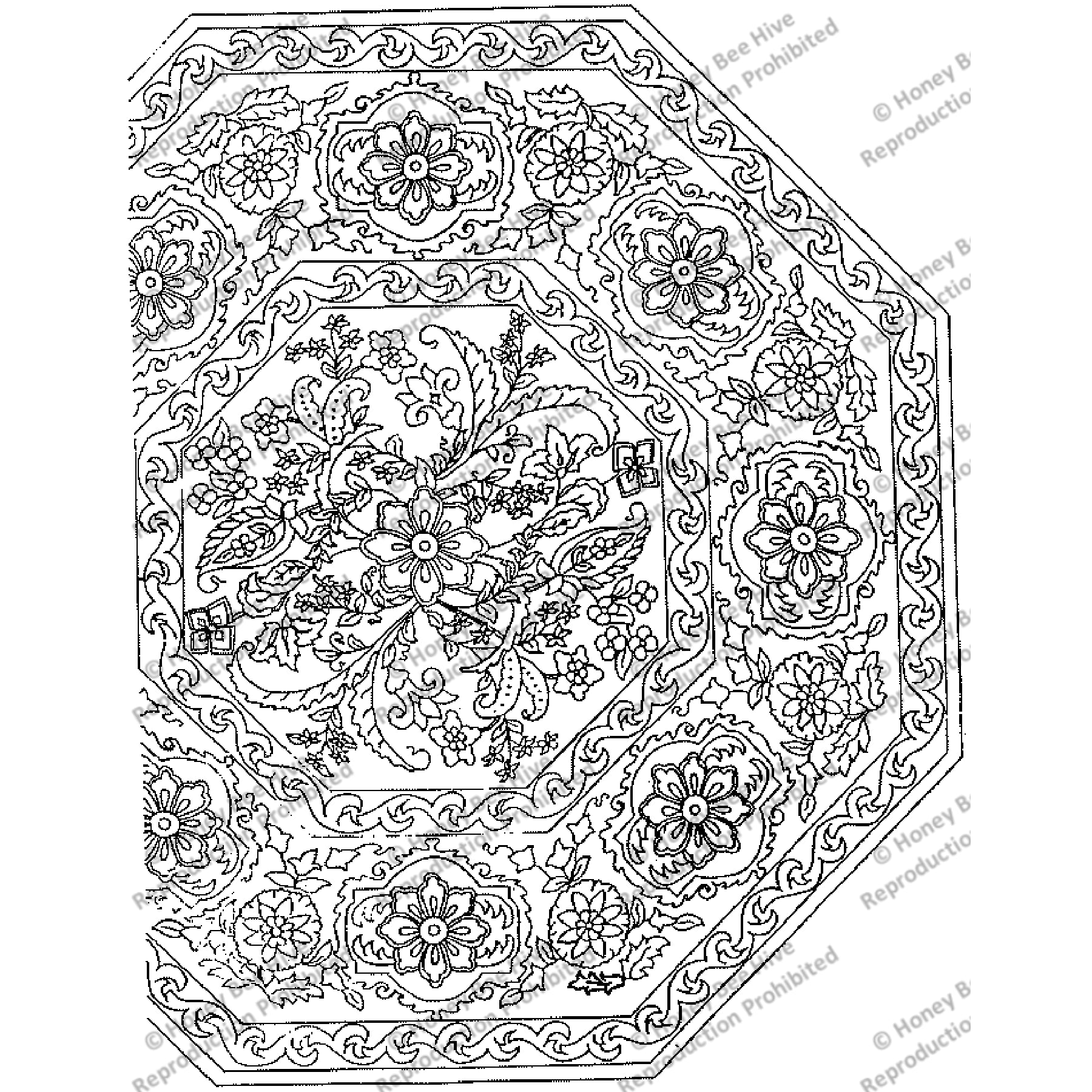 Arasbesque Octagon, rug hooking pattern
