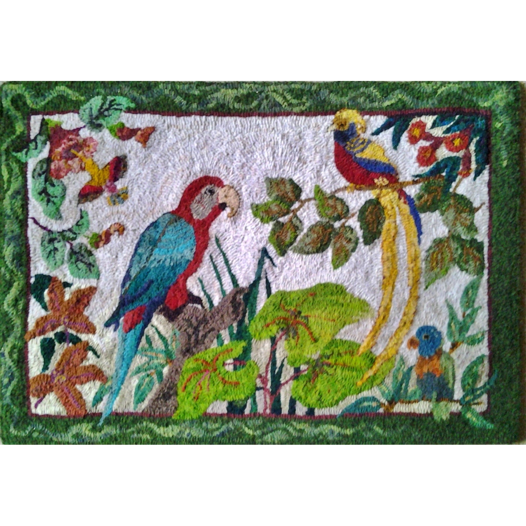 Tropical Birds, rug hooked by Jan Levitt