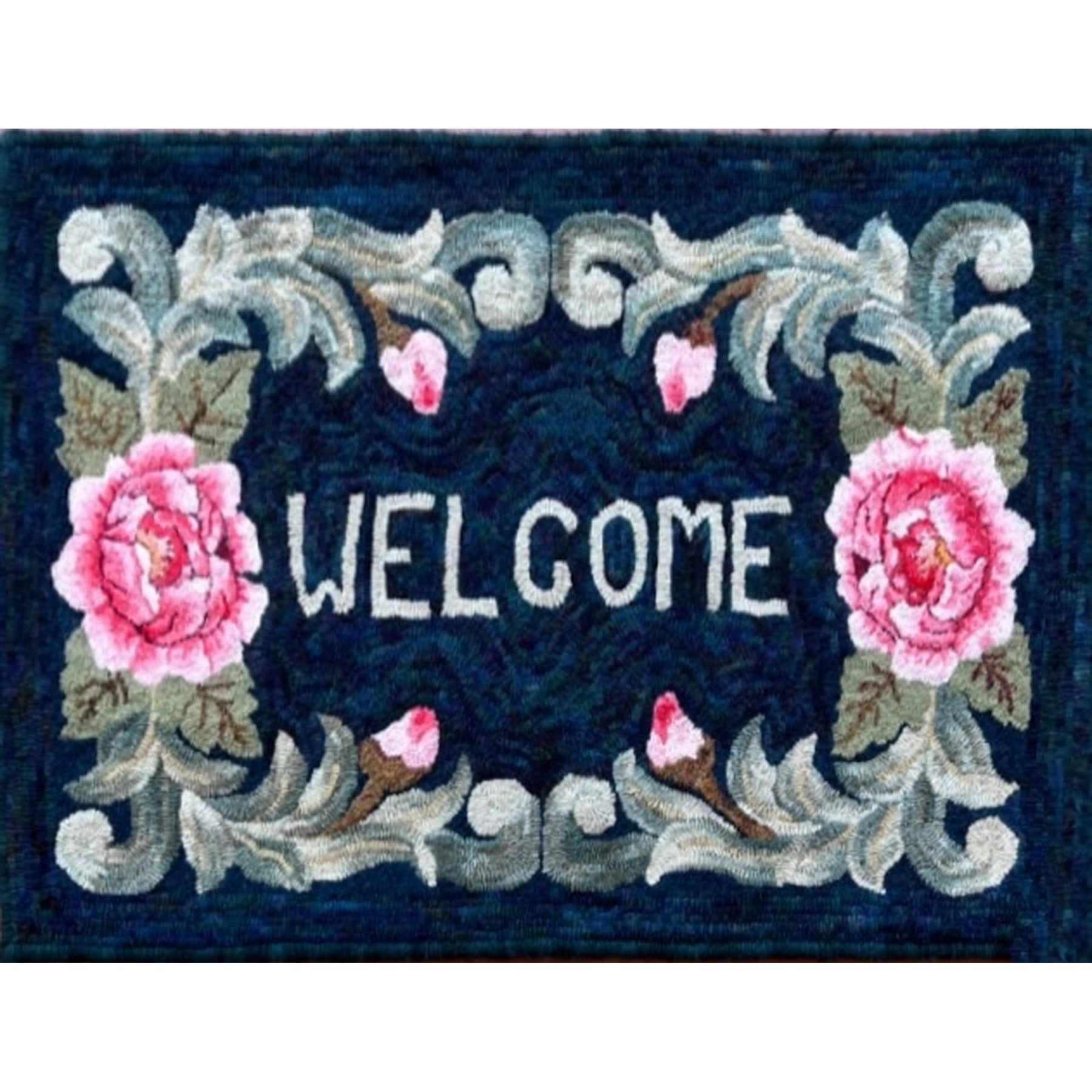 An Old Fashioned Welcome, rug hooked by Silvia Burk