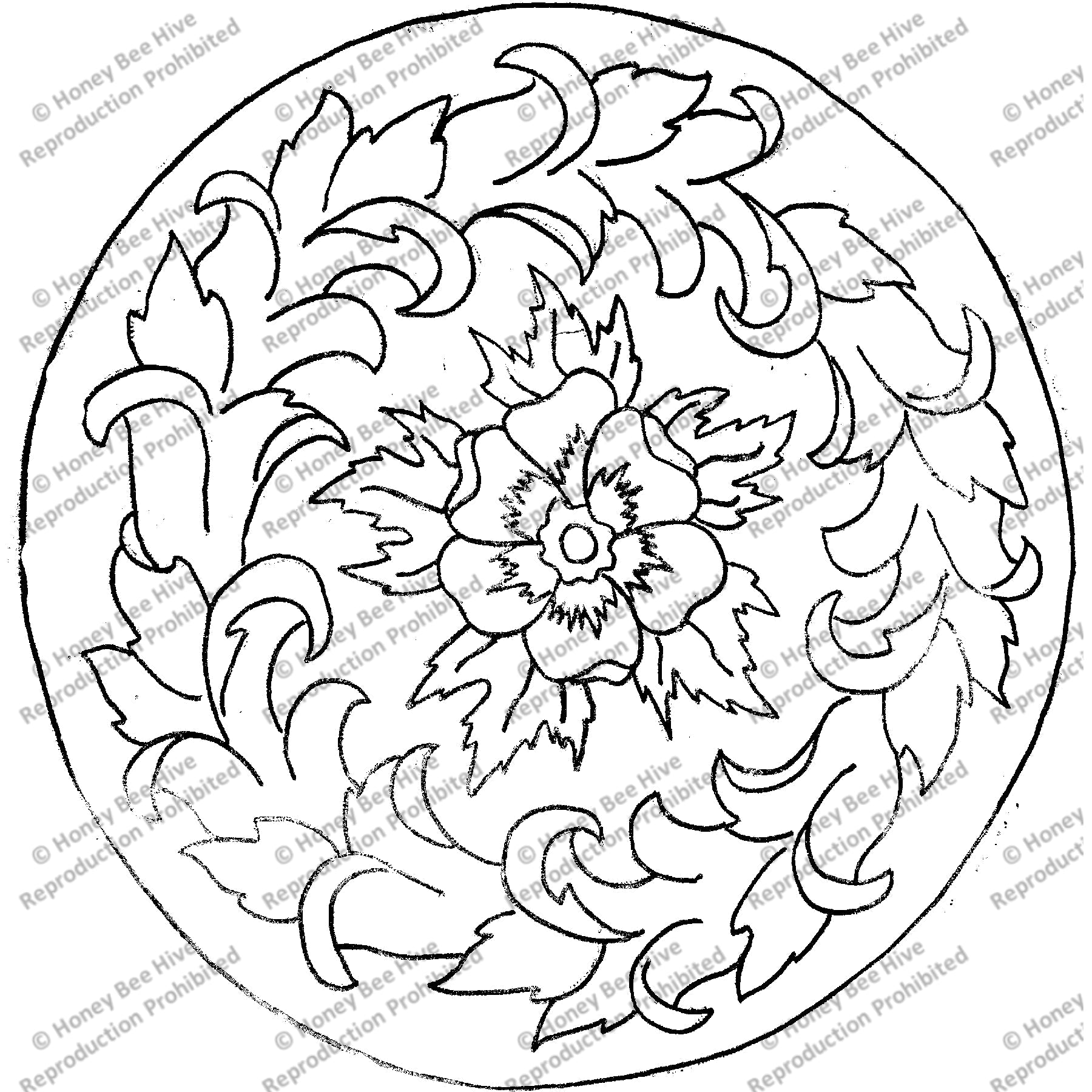 Anemone Fist Scroll, rug hooking pattern