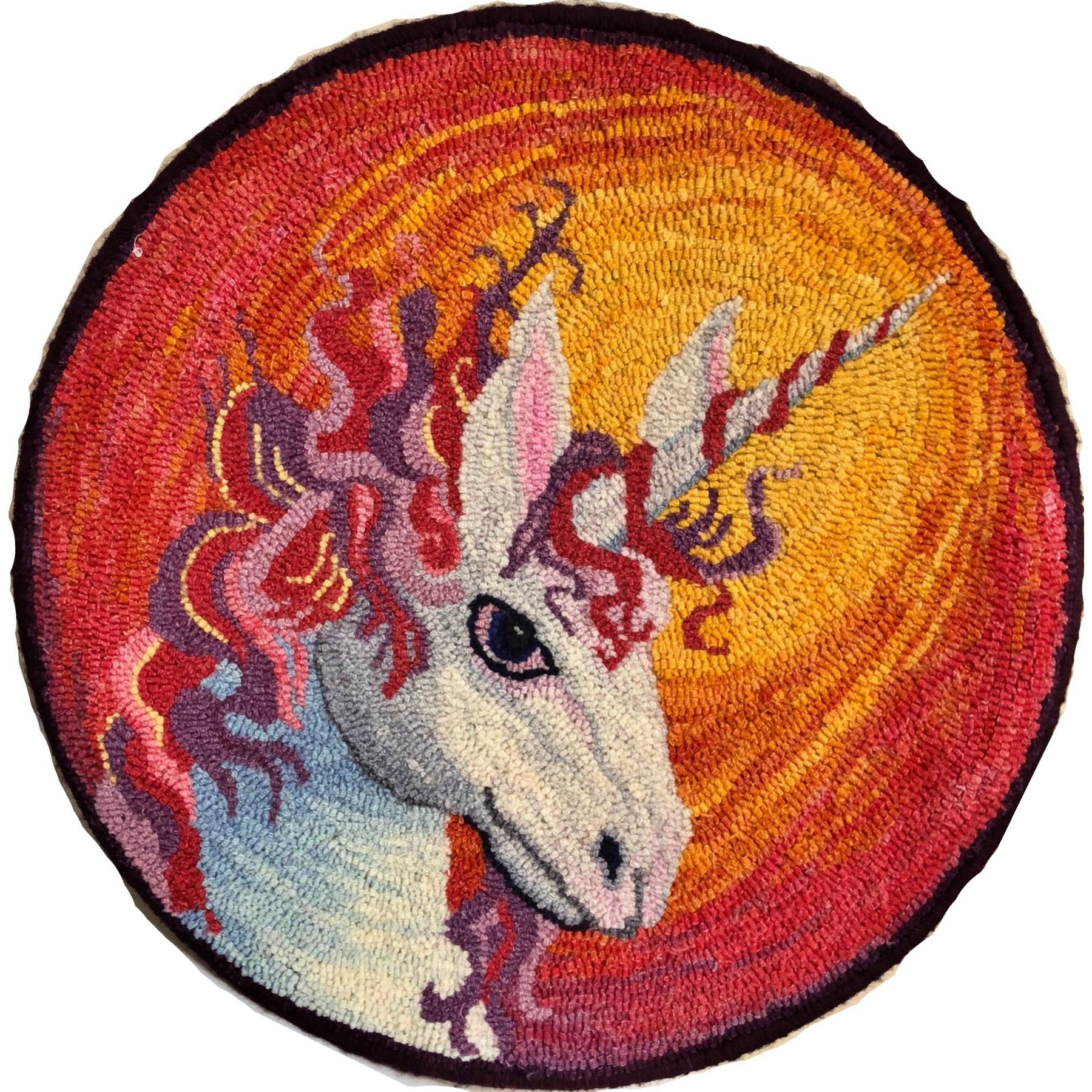 Unicorn, rug hooked by Margaret Bedle