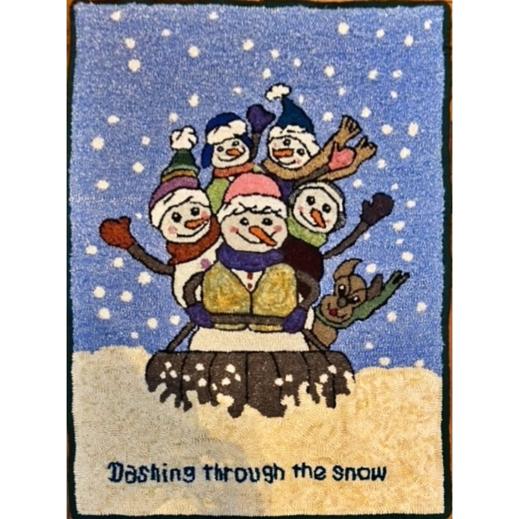 Dashing through the Snow, rug hooked by Kathy Baldridge