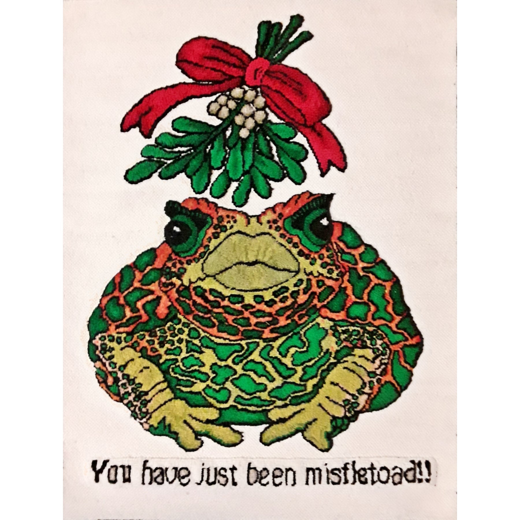 Mistletoad, rug hooked by Tricia Miller