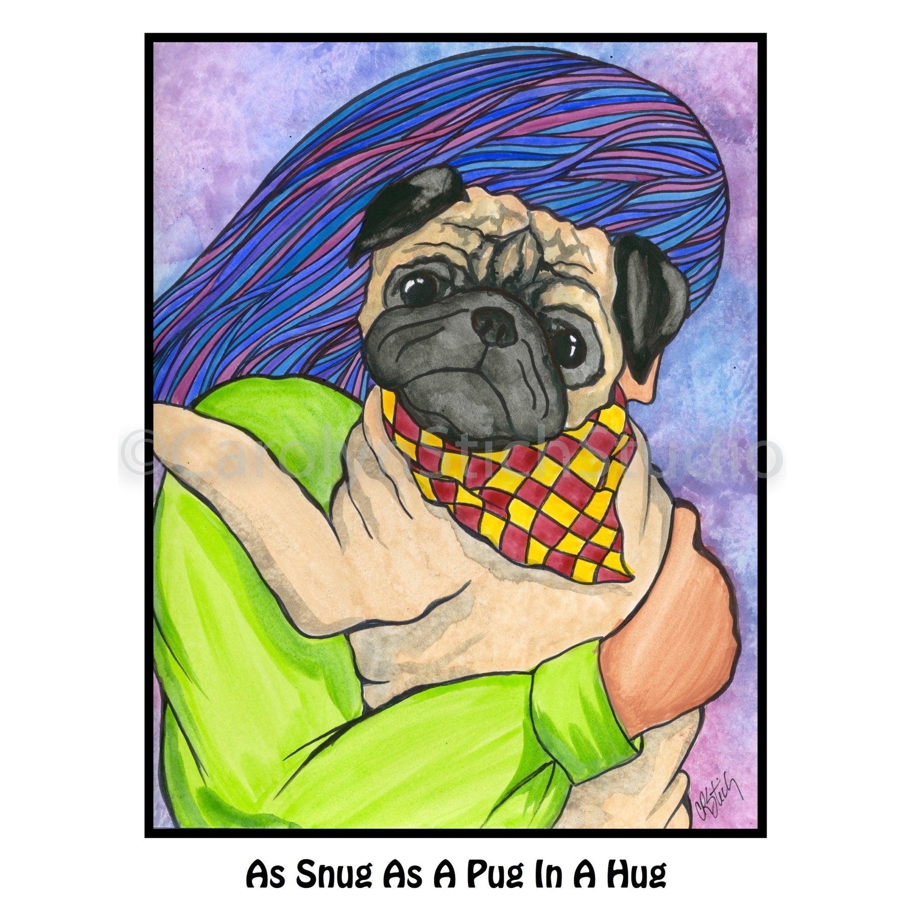 Pug Hug, rug hooking pattern