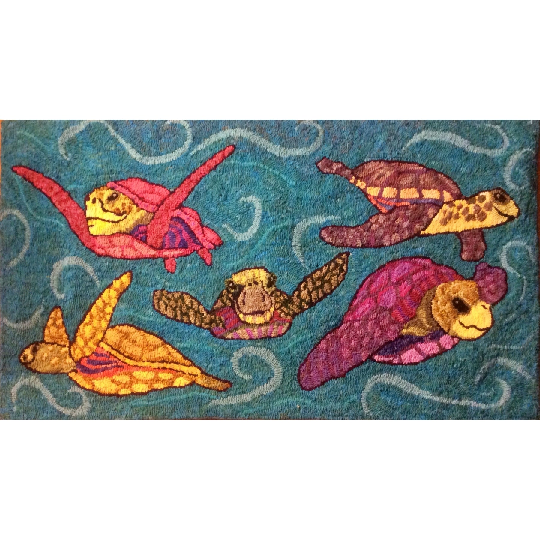 Sea Turtles, rug hooked by May Haynes
