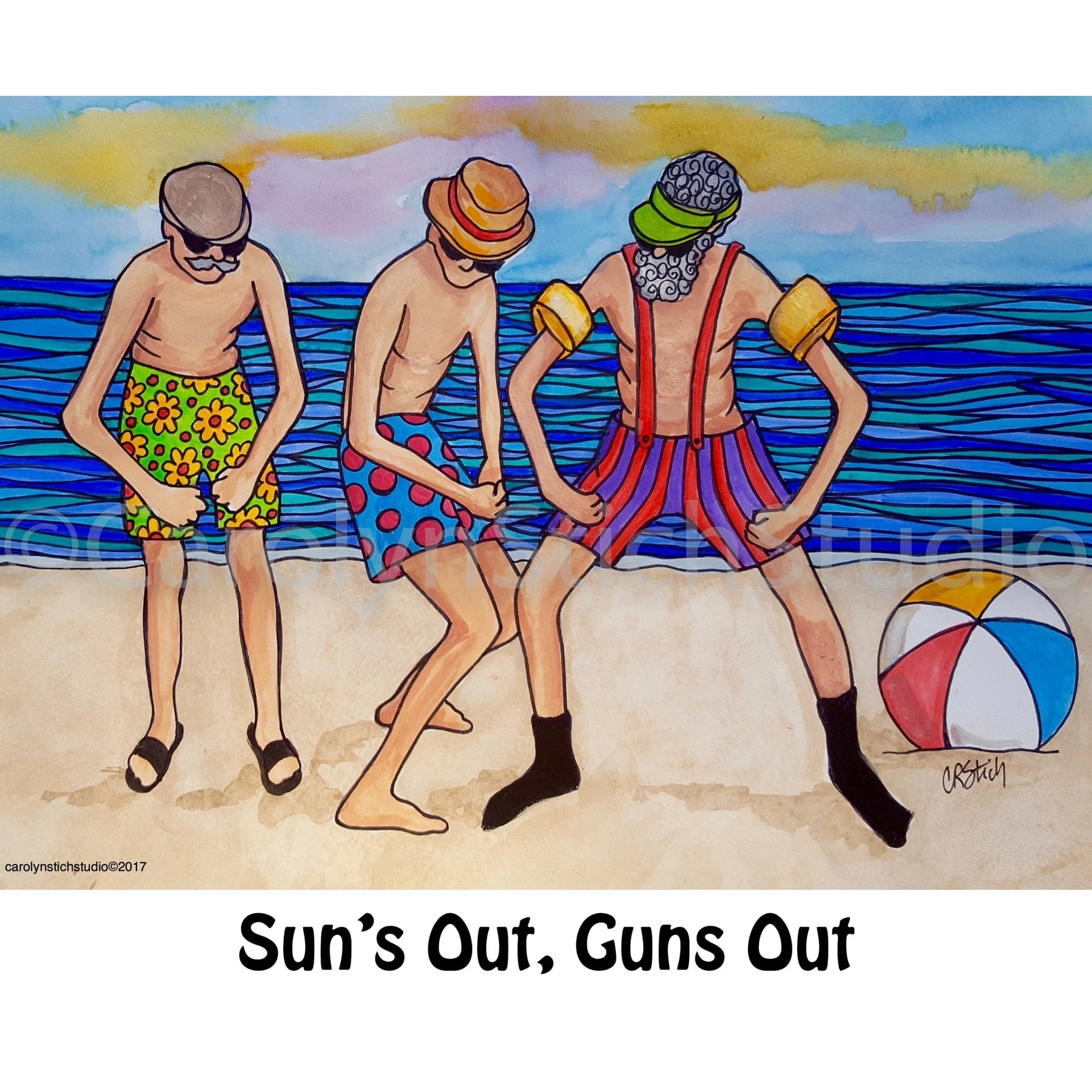 Suns Out Guns Out, rug hooking pattern