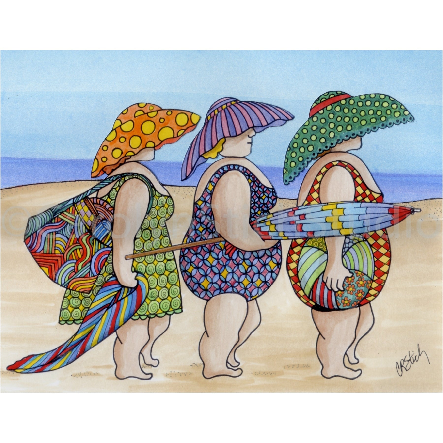 The Girls on the Beach, rug hooking pattern