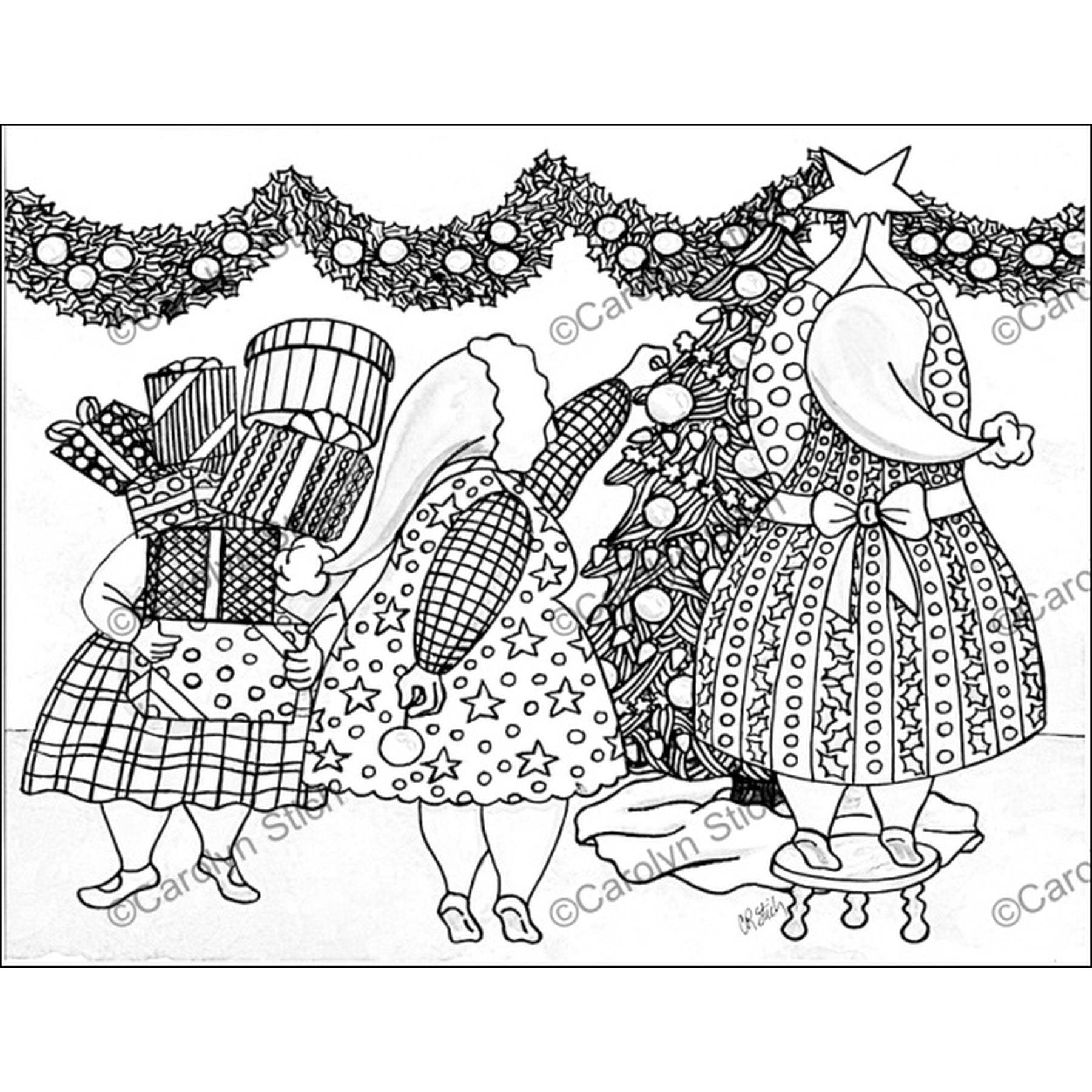 The Girls Wishing You Happy Holidays, rug hooking pattern