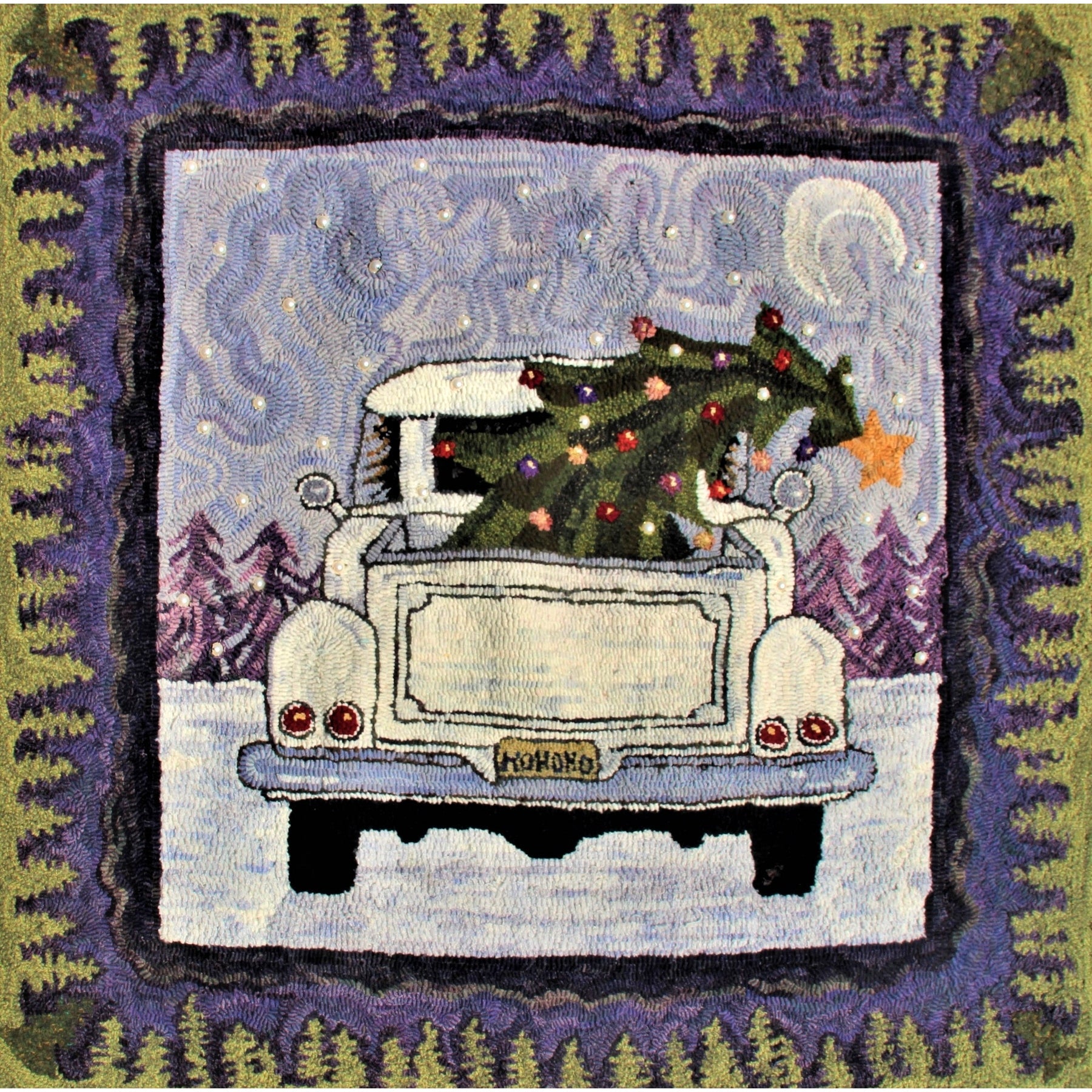 Red Christmas Truck, rug hooked by Suzanne White (adapted)